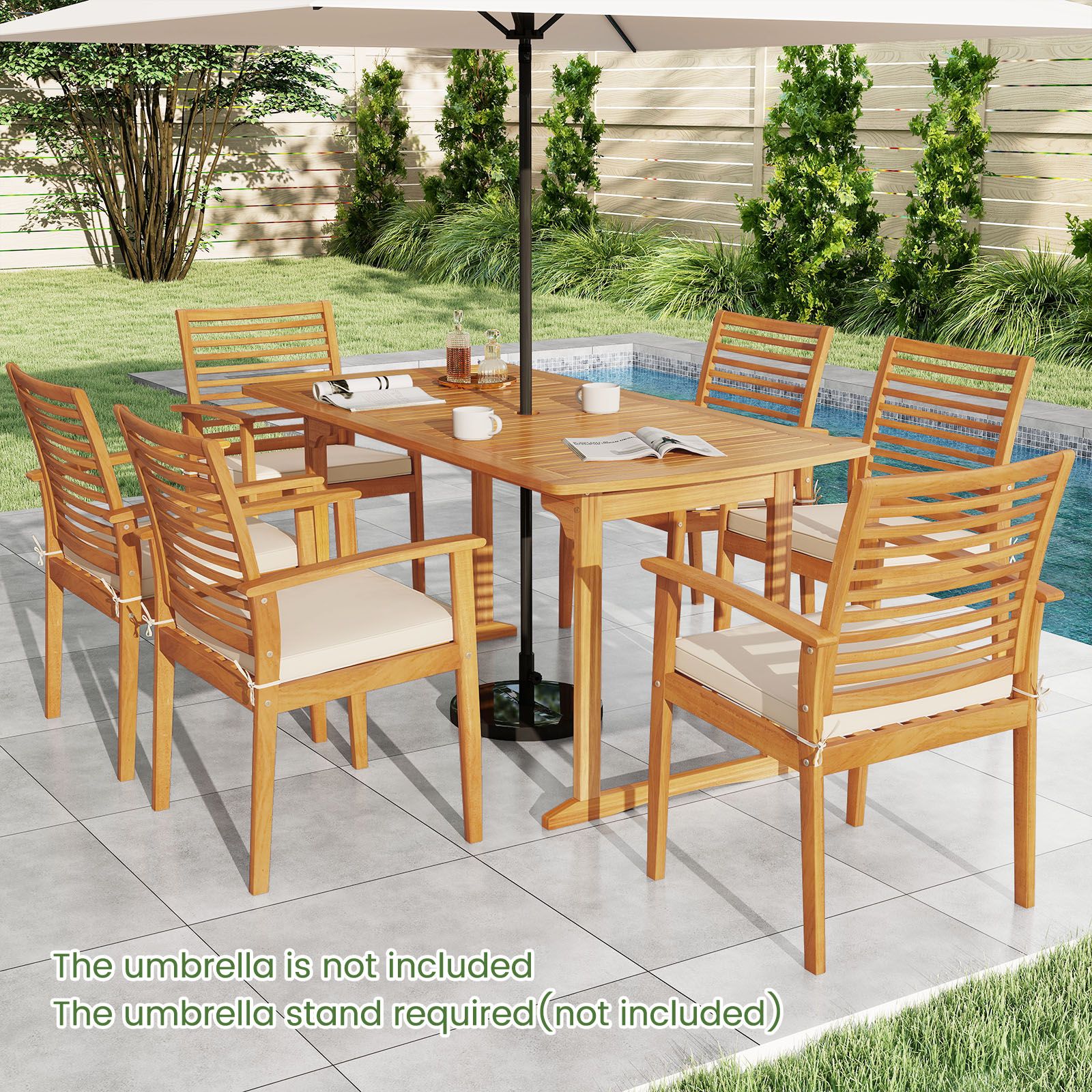63" Outdoor Dining Table, Umbrella Hole and Slatted Tabletop