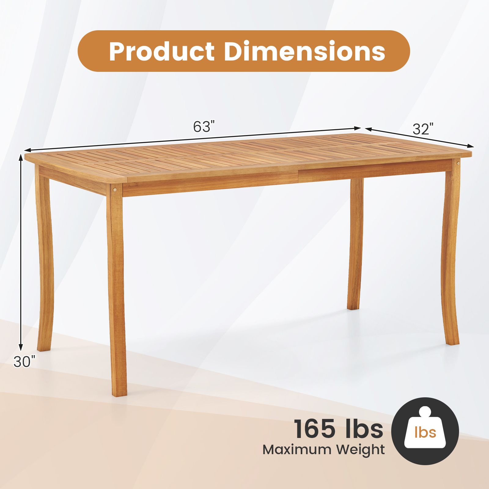 63" Outdoor Dining Table, Umbrella Hole Farmhouse Bistro Dinette Furniture