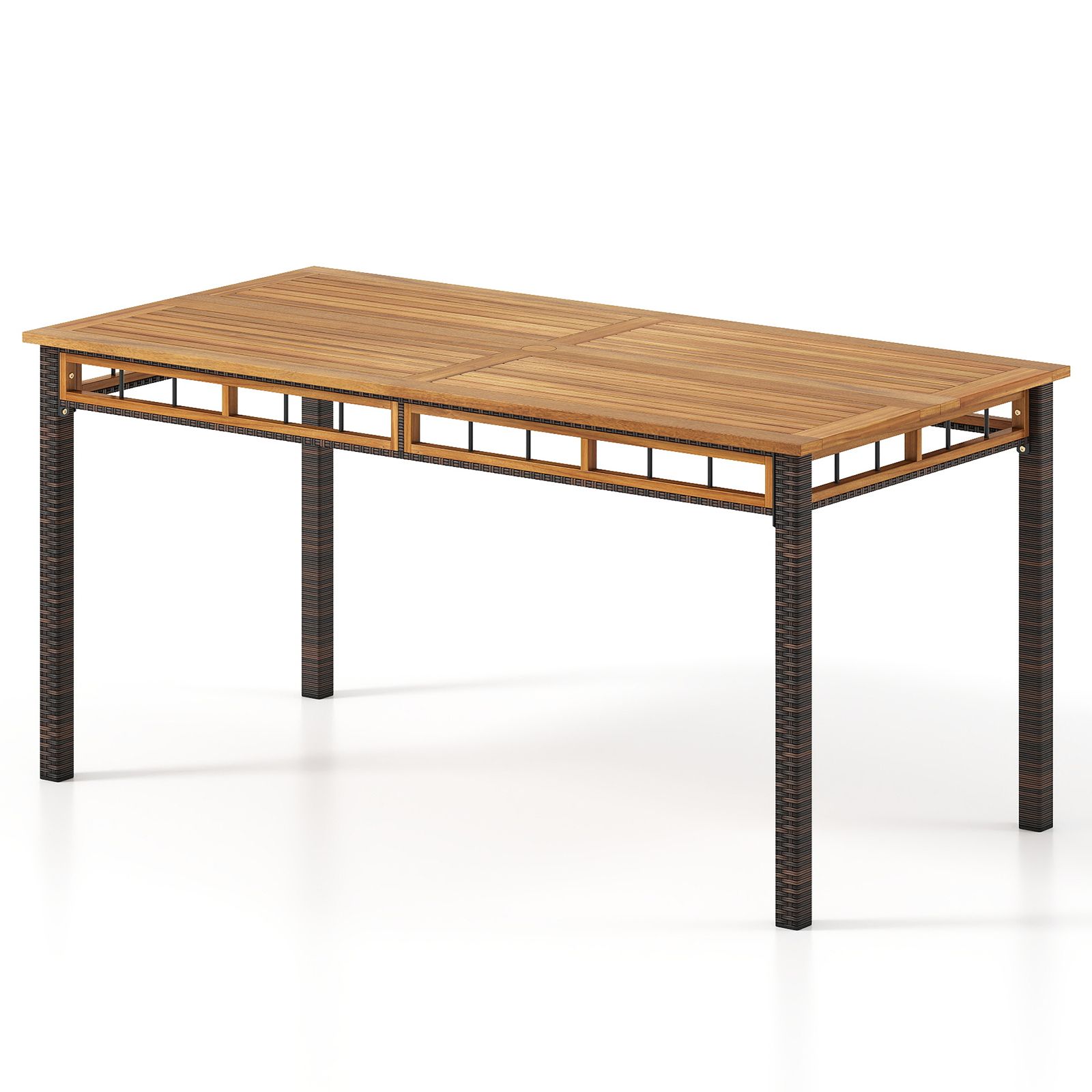 63" Outdoor Dining Table, Acacia Wood Slatted Tabletop