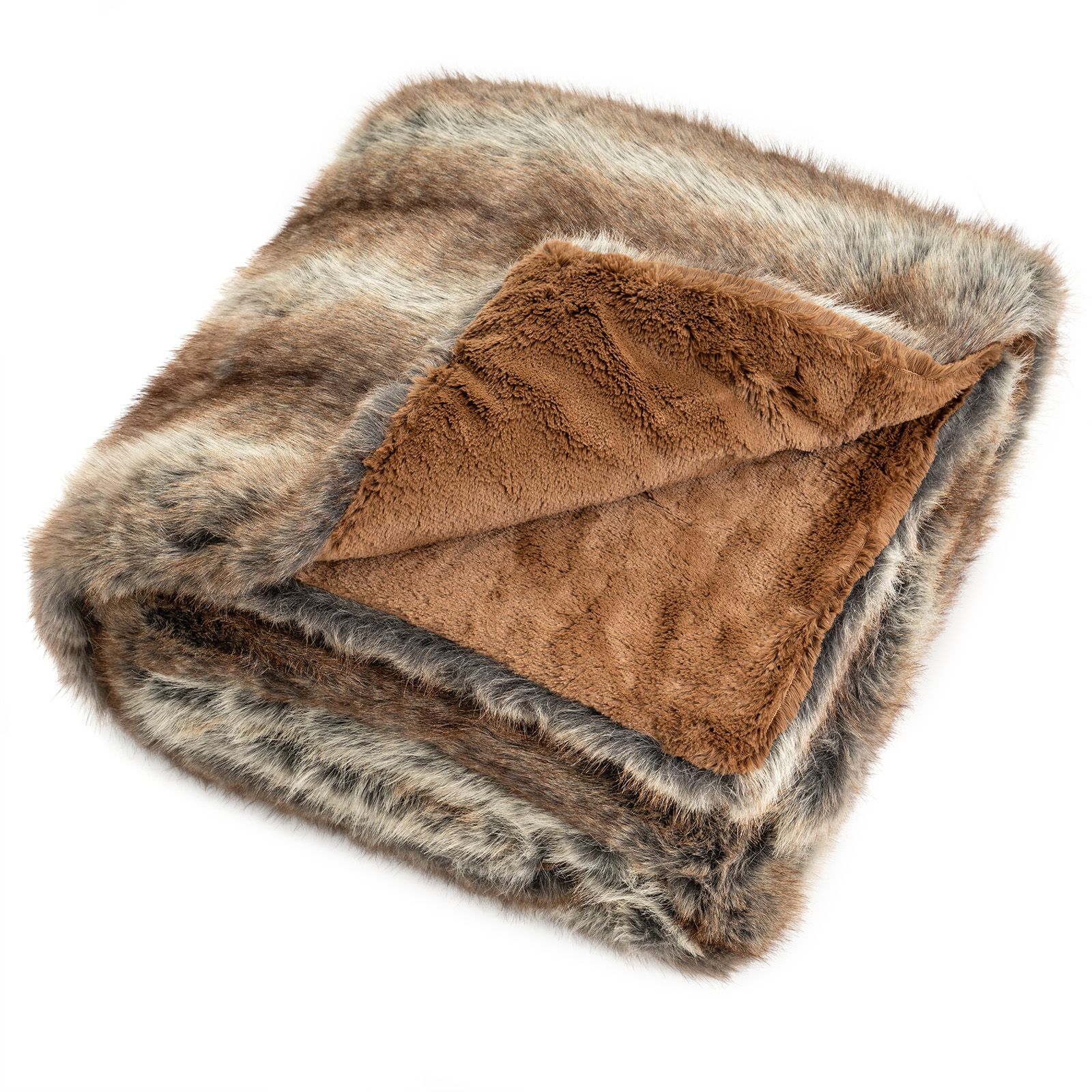 Couverture en fausse fourrure de renard, douce et moelleuse pour canapé - Marron