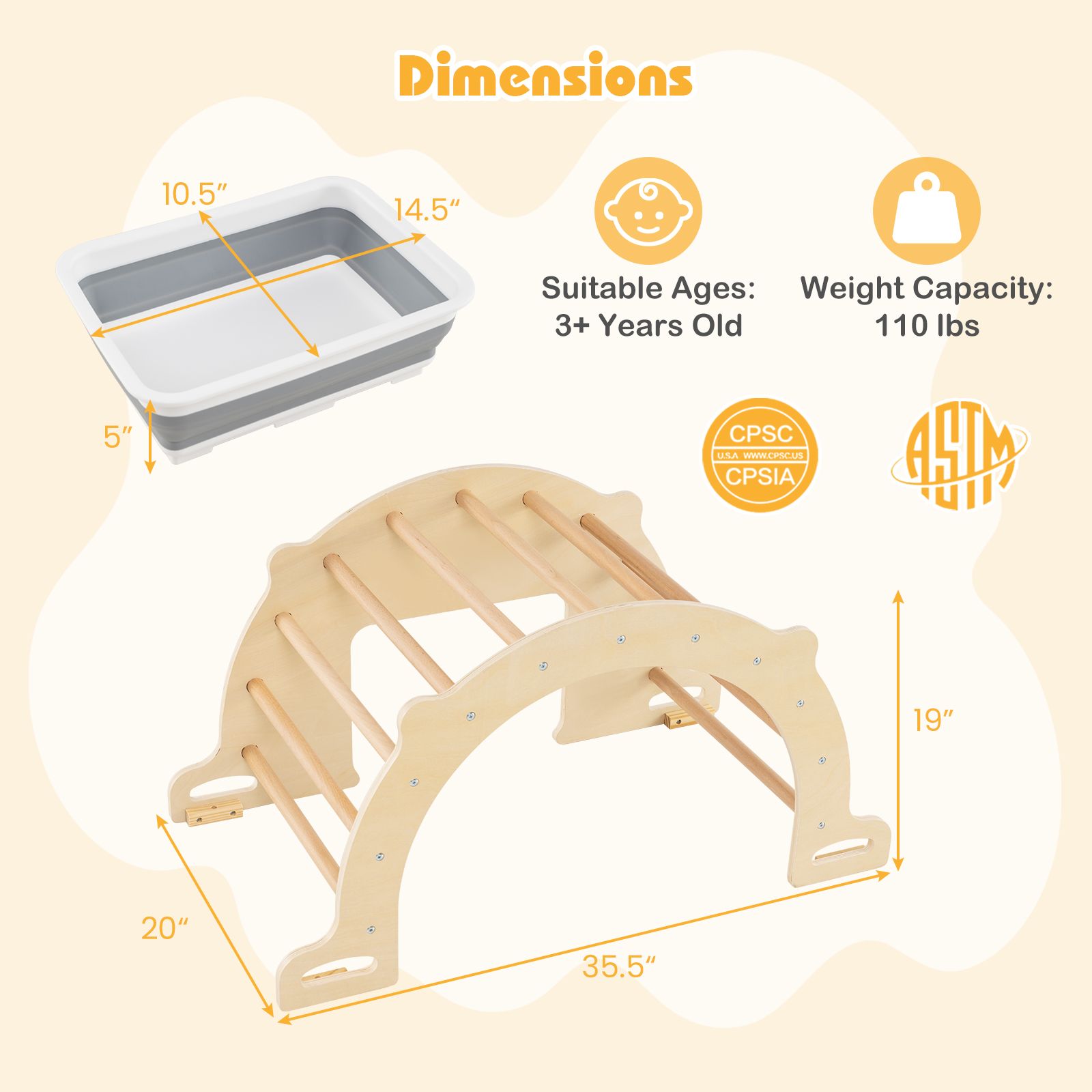 Table sensorielle, arche d'escalade 8 en 1 pour enfants, avec bac de rangement pliable, pour les 3 ans et plus - Naturel