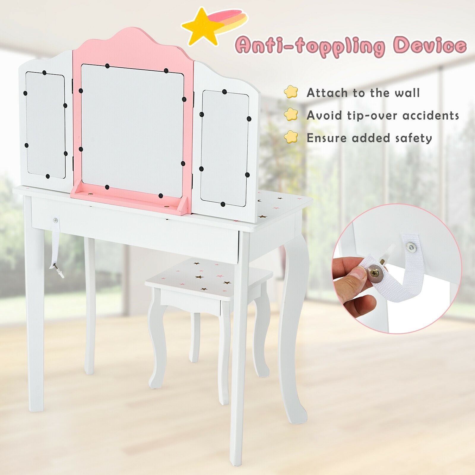 Kids Princess Vanity Table and Stool Set