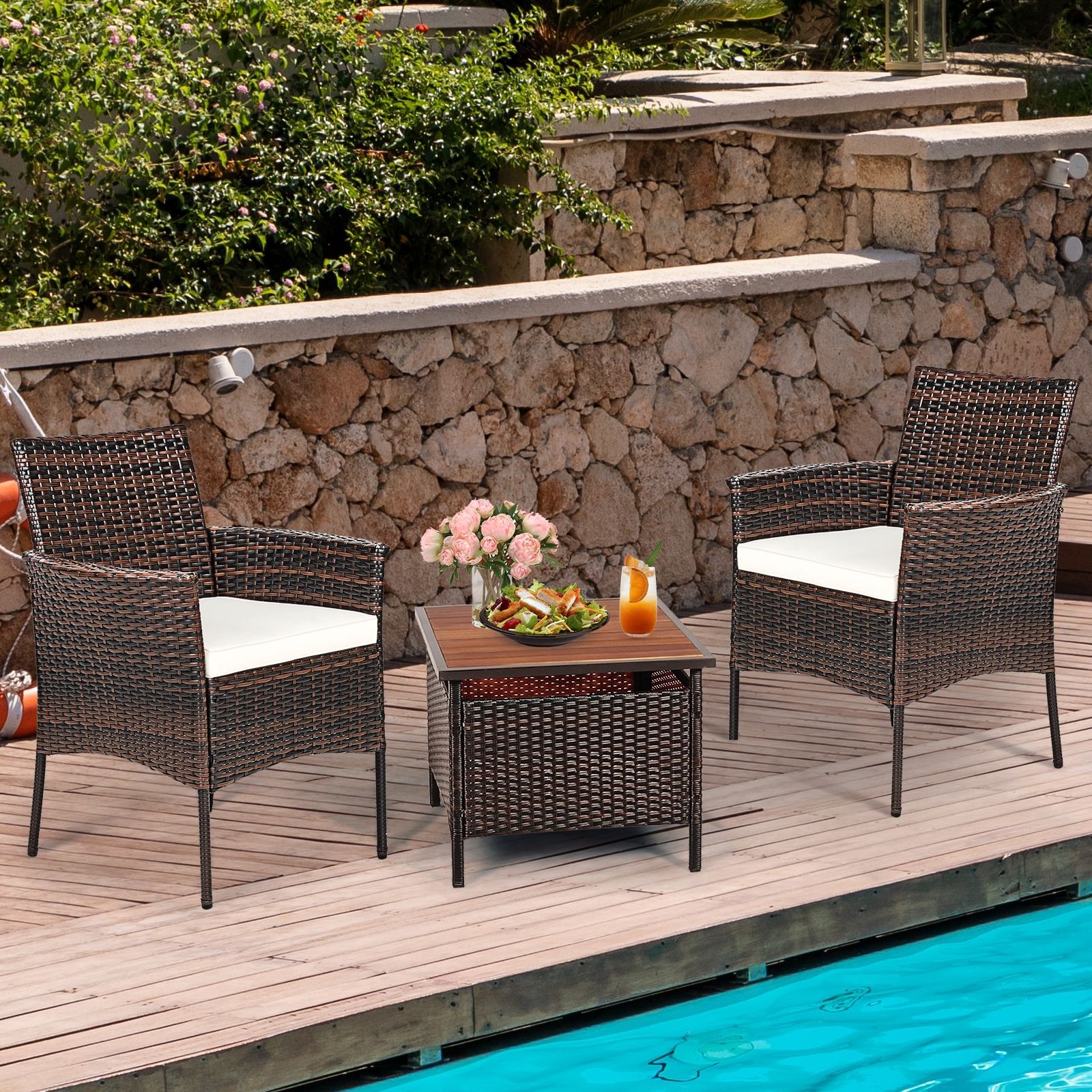 2-Piece Outdoor PE Rattan Armchairs, Removable Cushions