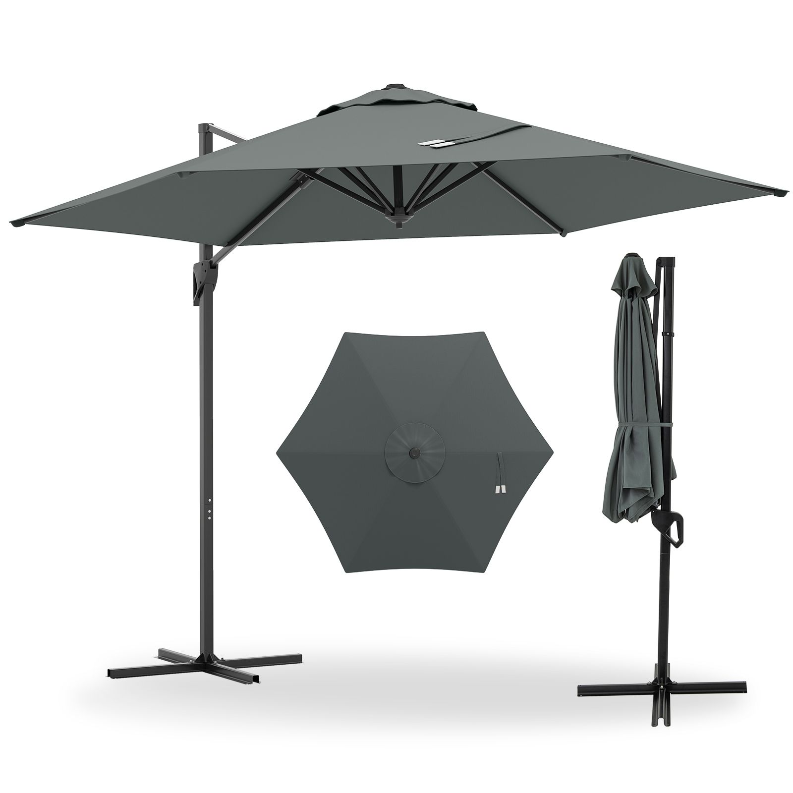 Parasol de terrasse à bras libre 2,7 m, partie supérieure ventilée et toile protection solaire