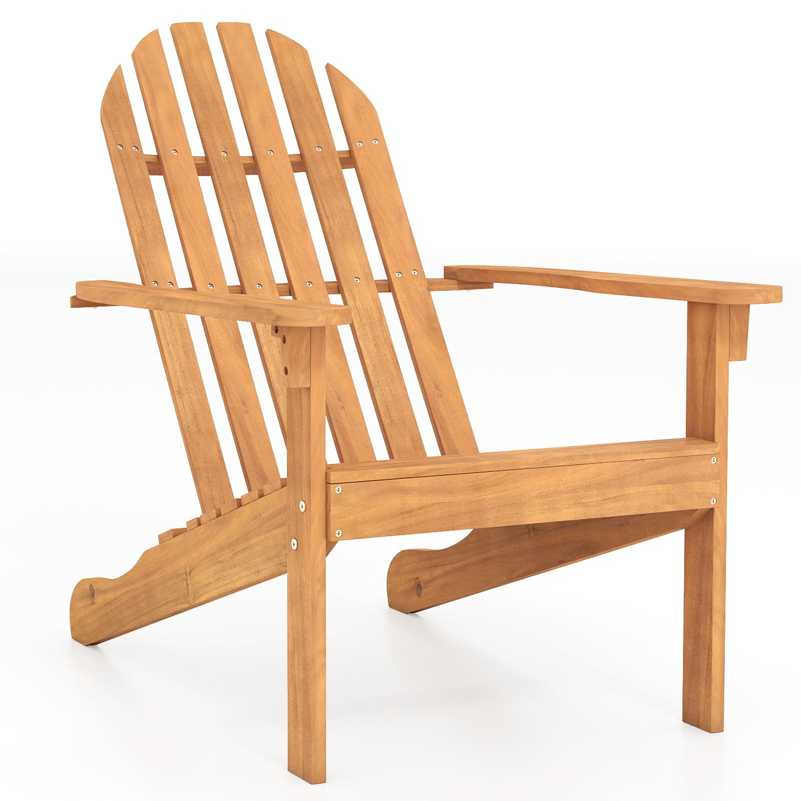 Chaise Adirondack d'extérieur en bois d'acacia, assise inclinée et dossier haut, pour véranda ou bord de piscine - Couleur naturelle