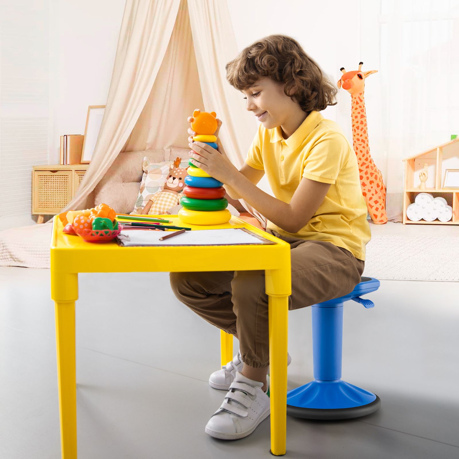 Adjustable-Height Wobble Chair Active Learning Stool, For Office Stand Up Desk - Navy