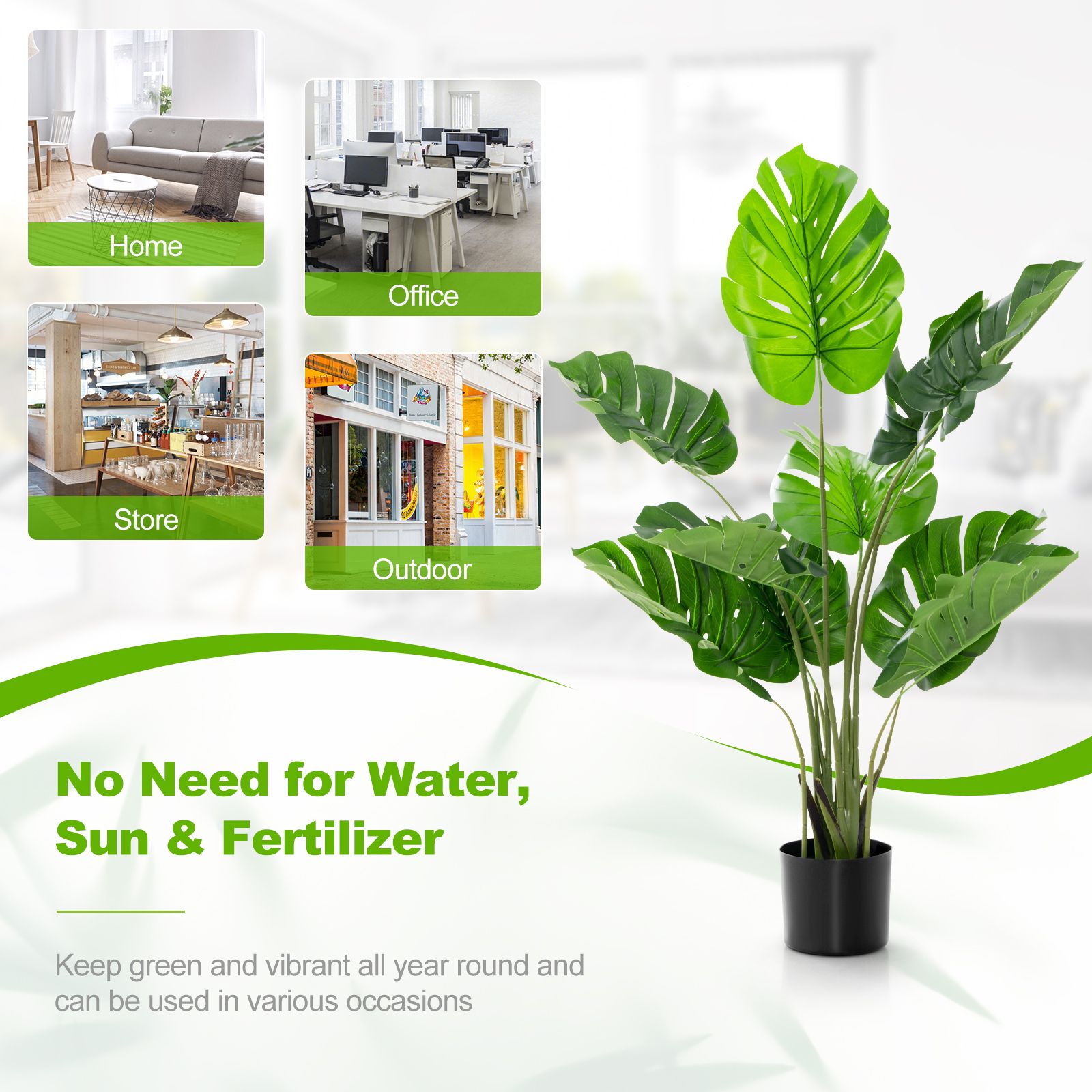 4 Feet Artificial Monstera Deliciosa Tree, 10 Leaves of Different Sizes