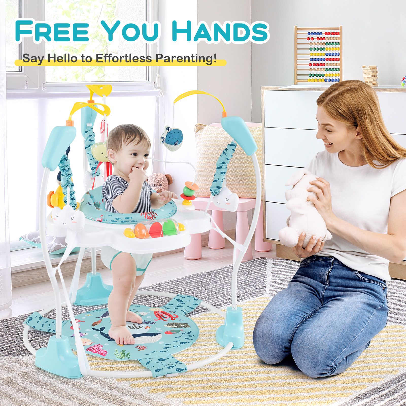Baby Activity Center Height Adjustable Bouncing Saucer, Interactive Toys