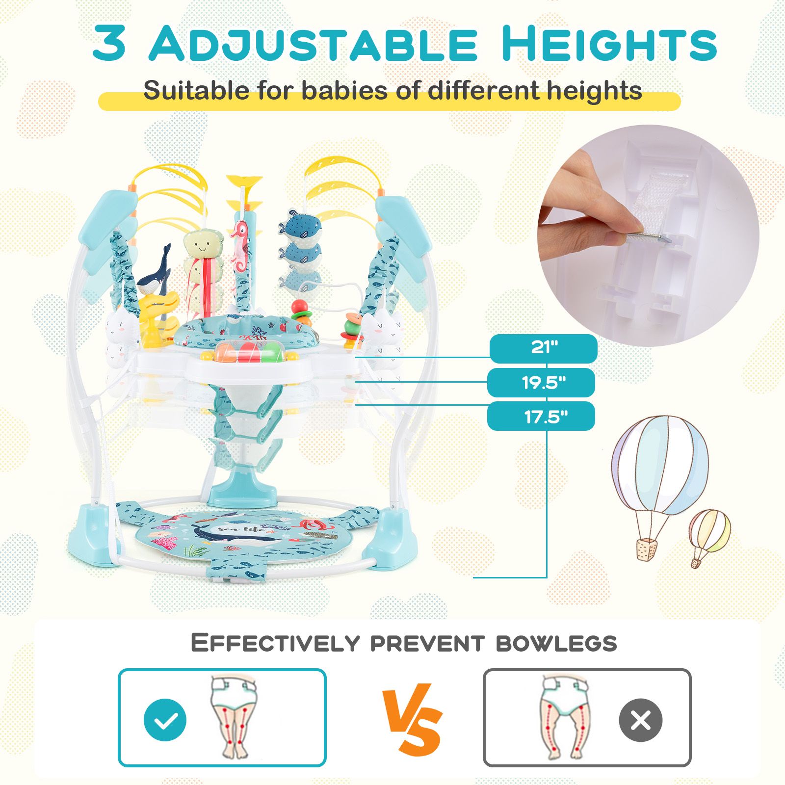 Baby Activity Center Height Adjustable Bouncing Saucer, Interactive Toys