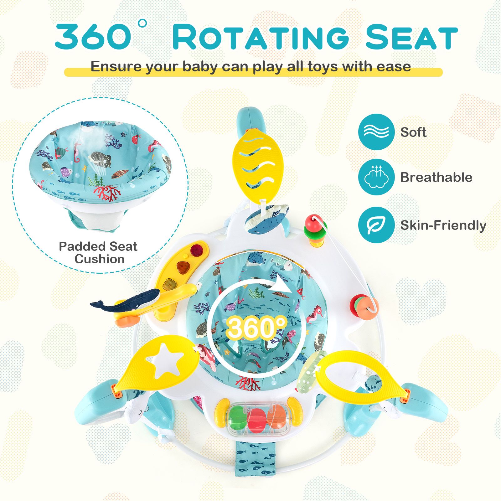 Baby Activity Center Height Adjustable Bouncing Saucer, Interactive Toys