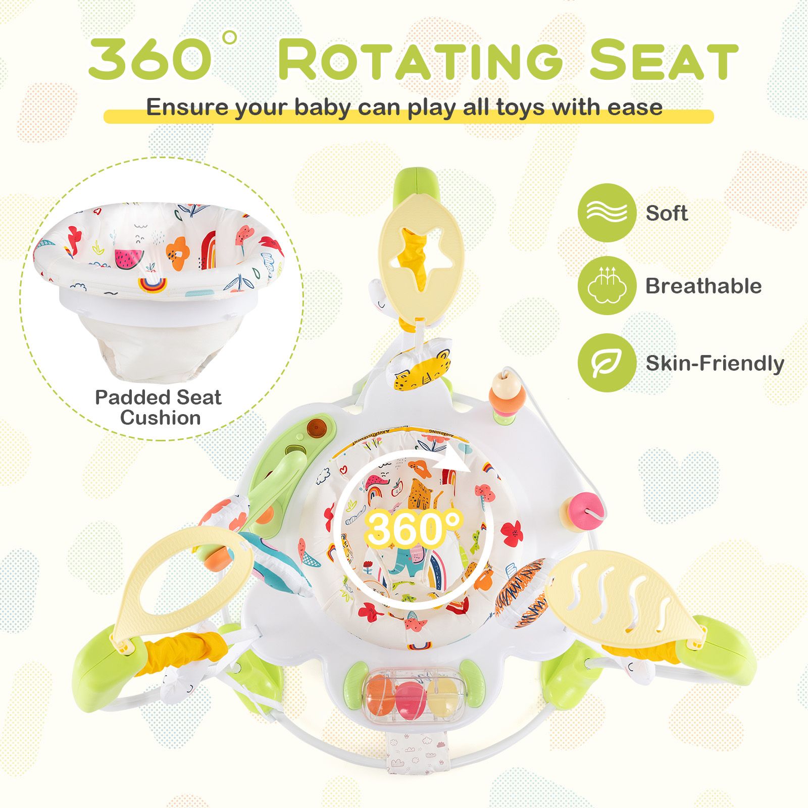 Baby Activity Center Height Adjustable Bouncing Saucer, Interactive Toys
