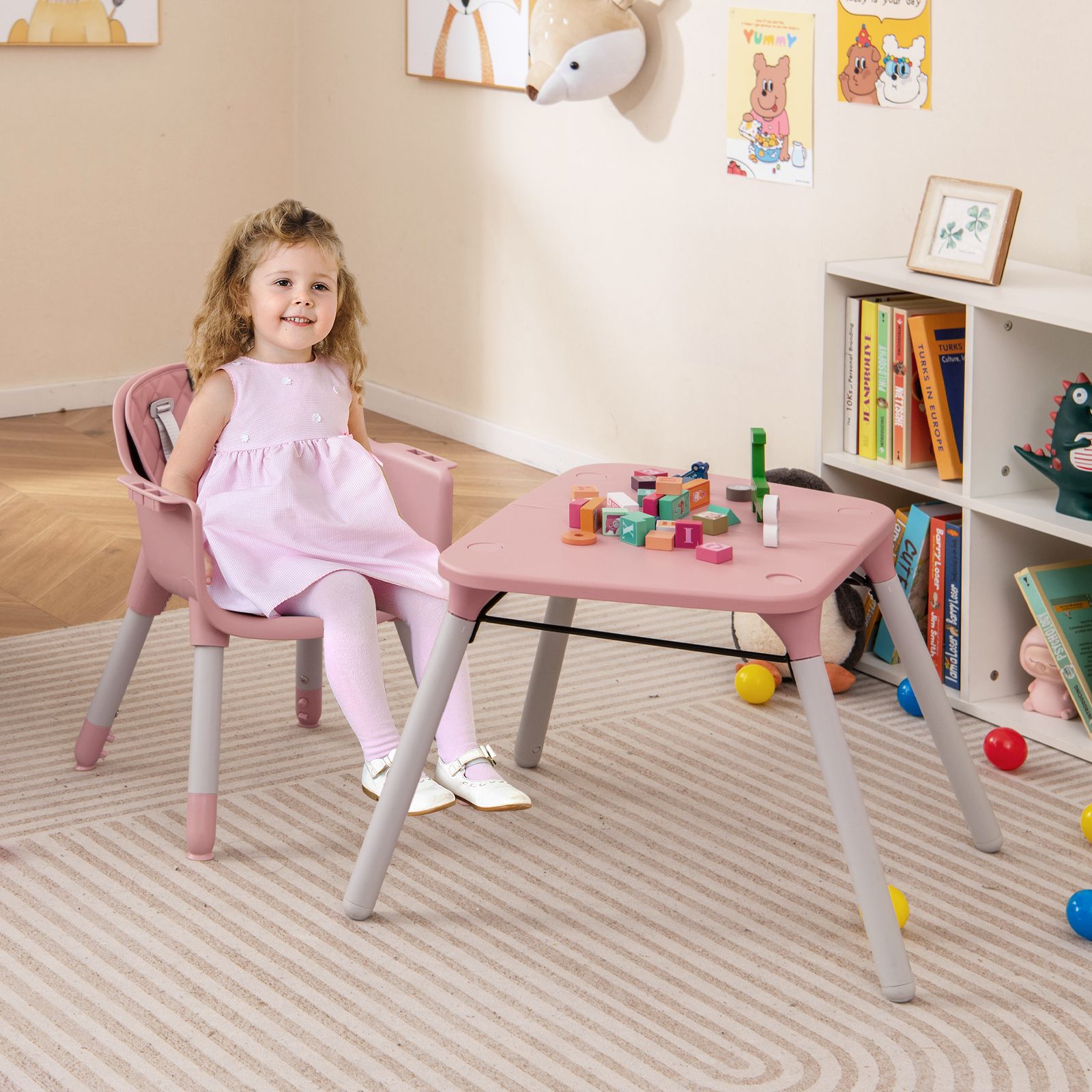4-in-1 Baby Convertible Toddler Table Chair Set, PU Cushion