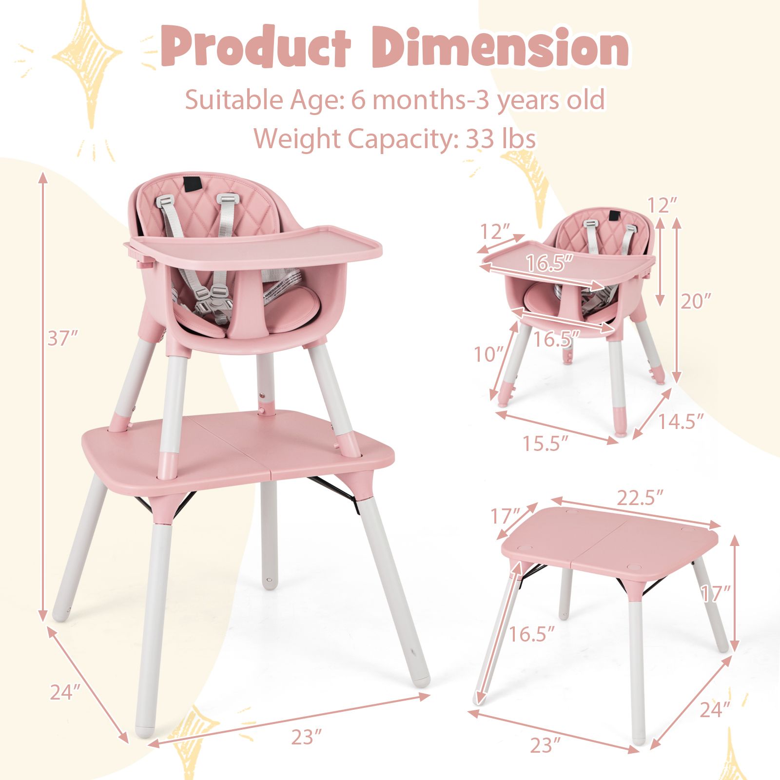 Ensemble table et chaise convertible 4 en 1 pour bébé tout-petit, coussin PU