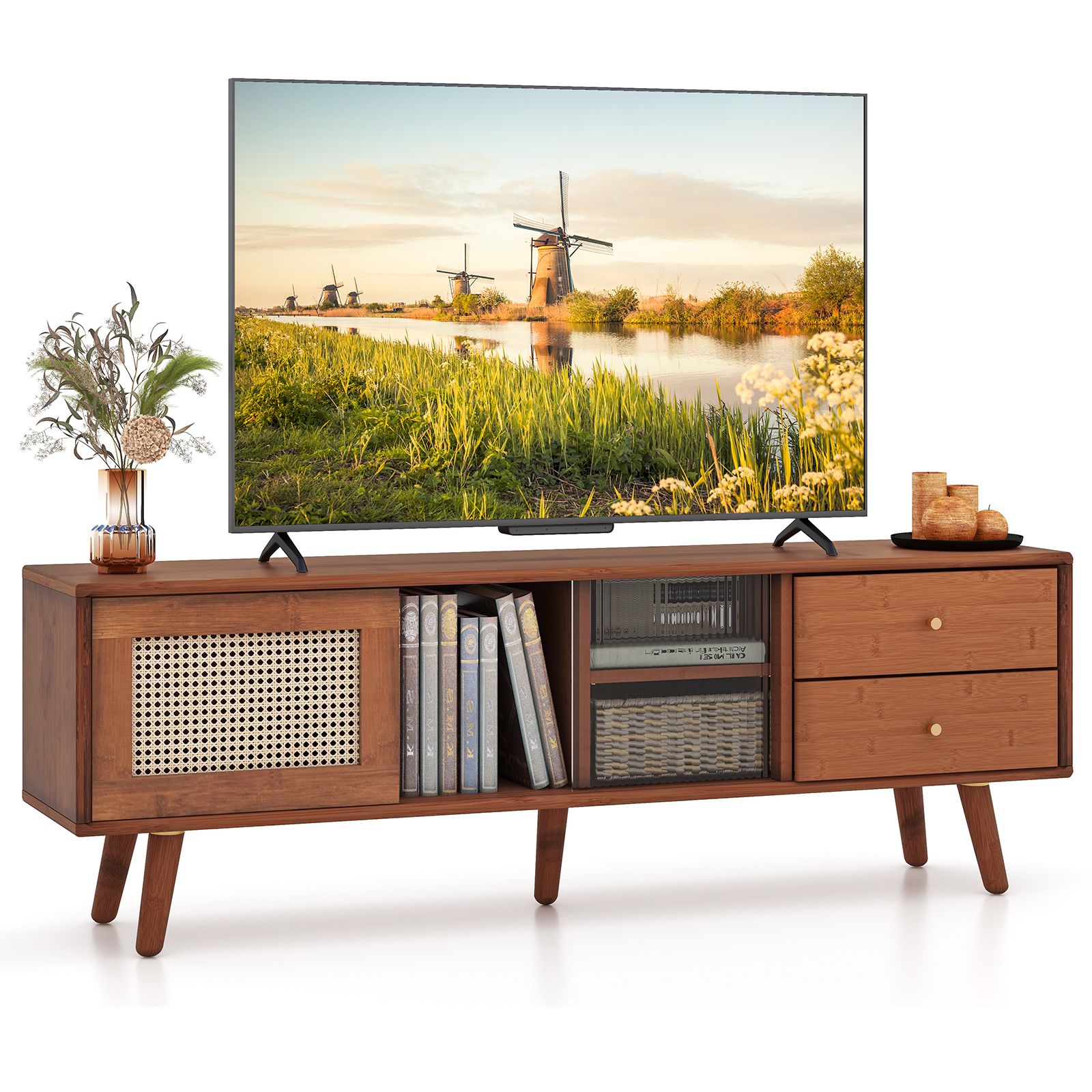 Bamboo TV Stand, For TV up to 65" - Brown