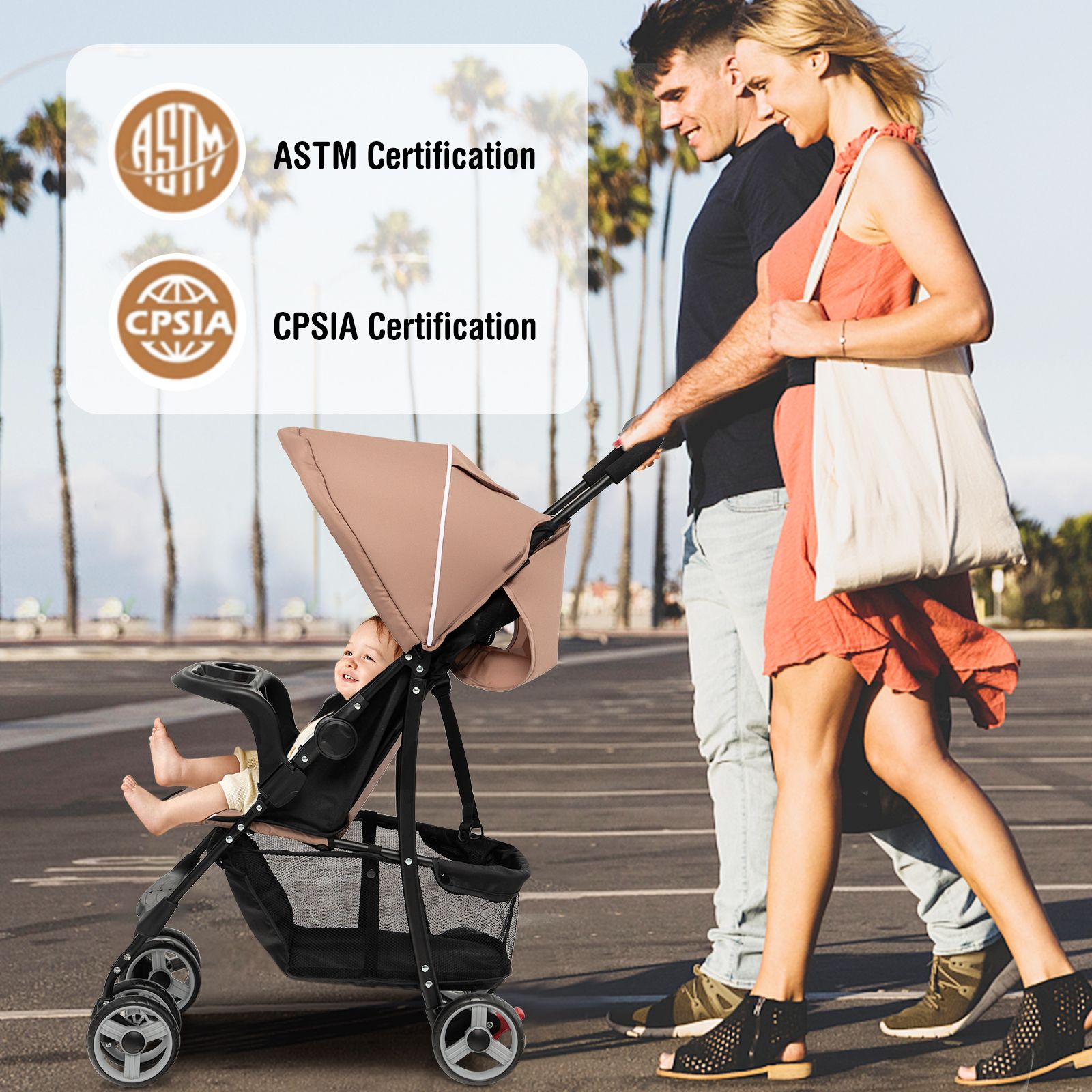 Toddler Travel Stroller for Airplane, Canopy and Adjustable Backrest