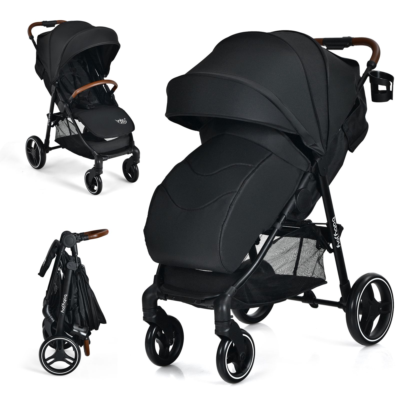 5-Point Harness Lightweight Infant Stroller, Foot Cover and Adjustable Backrest - Black