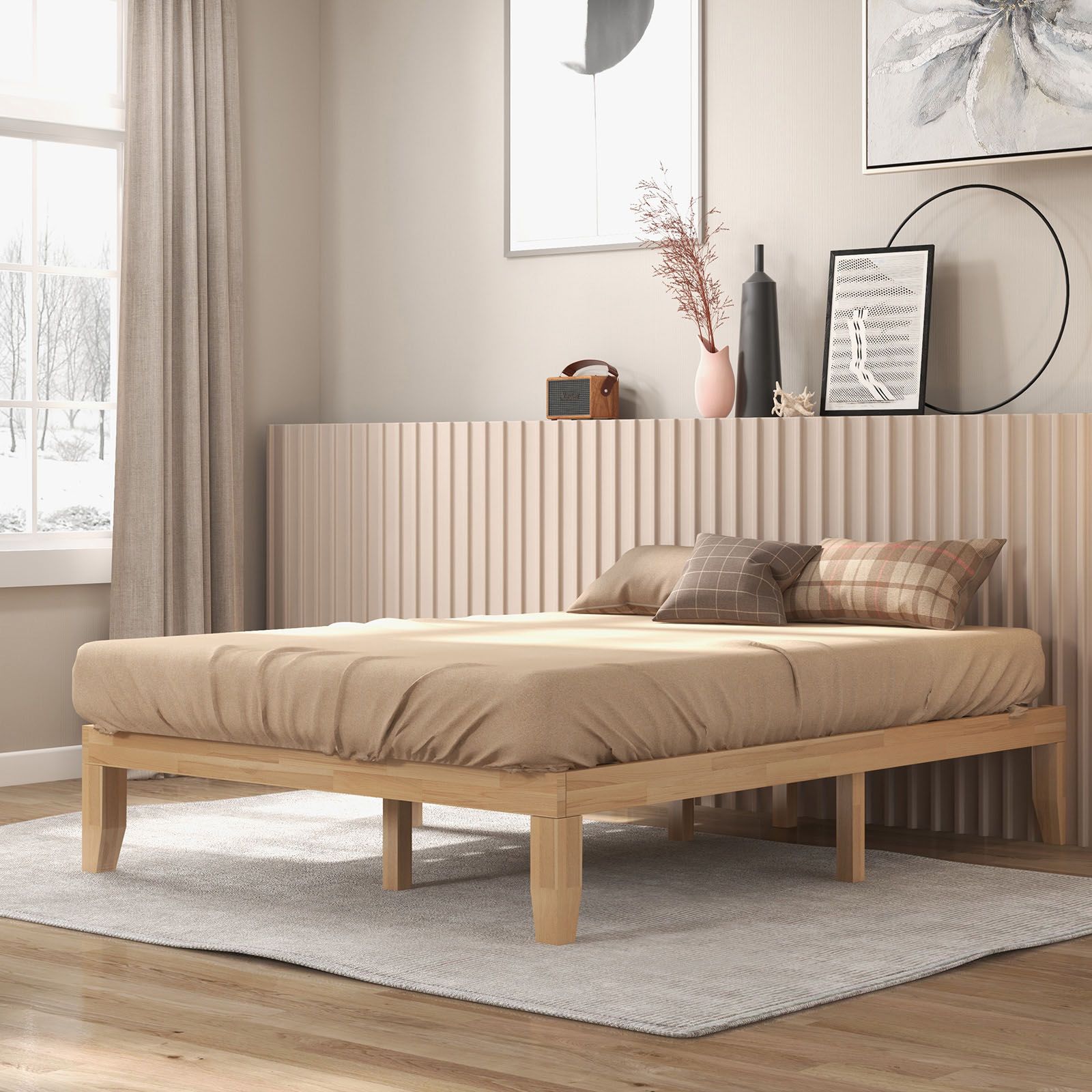 Queen Size 14" Wooden Bed Mattress Frame - Natural