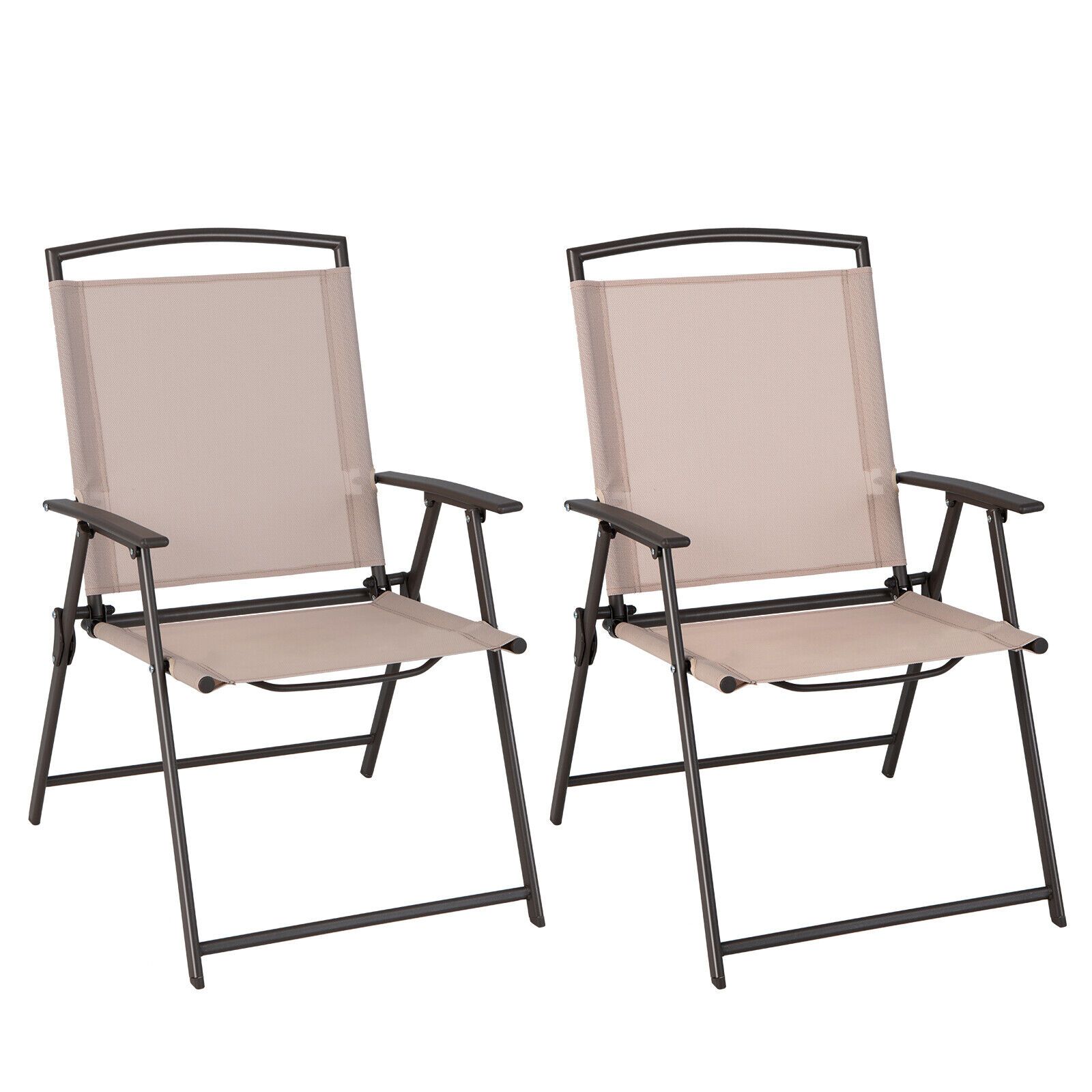 Ensemble de 2 chaises de jardin, accoudoirs et structure en acier antirouille - Beige
