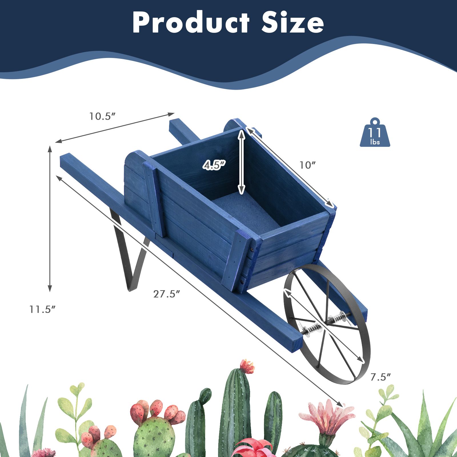 Wooden Wagon Planter, 9 Magnetic Accessories for Garden Yard