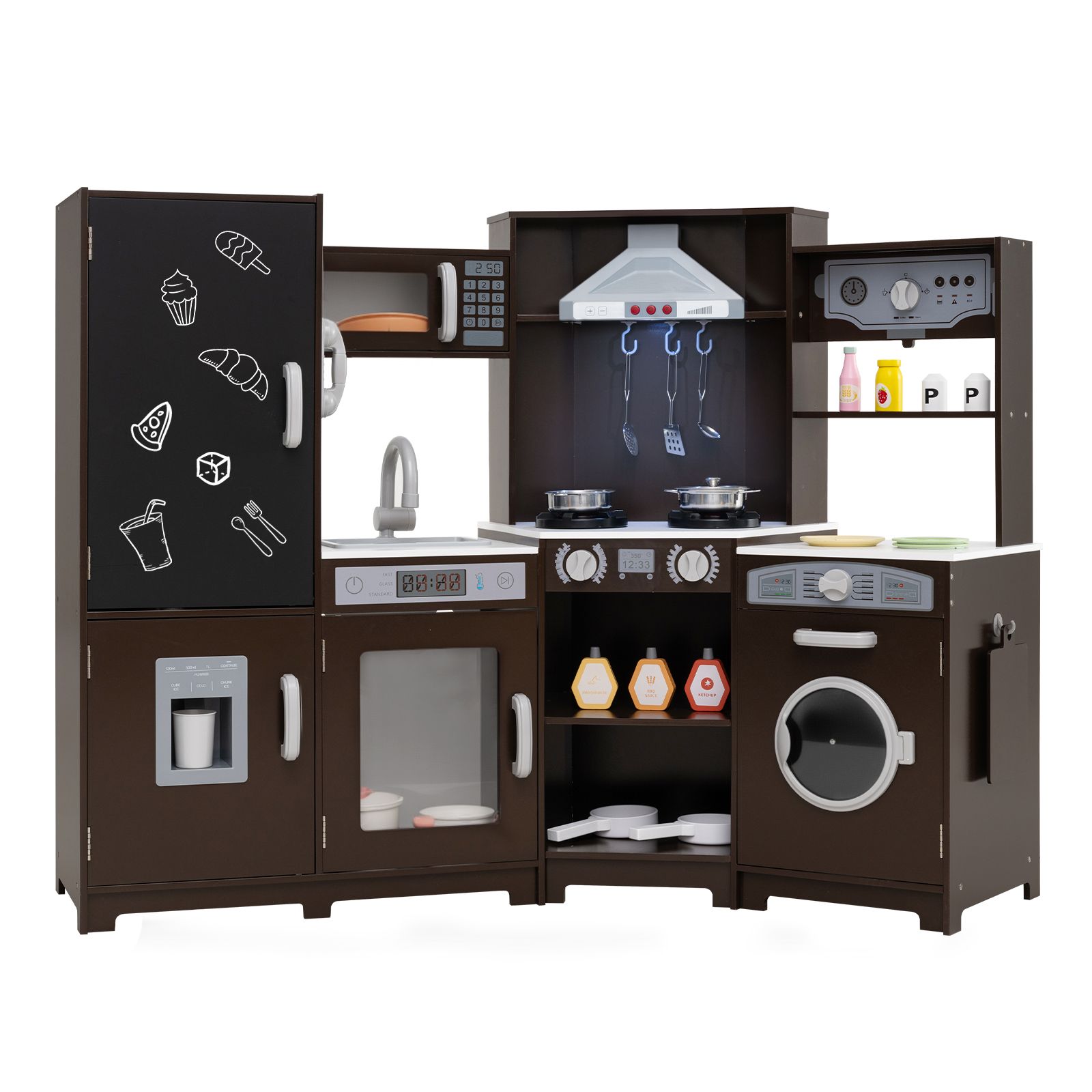 Cuisine d'angle en bois, lumières et sons, Grand ensemble de cuisine de jeu - Espresso