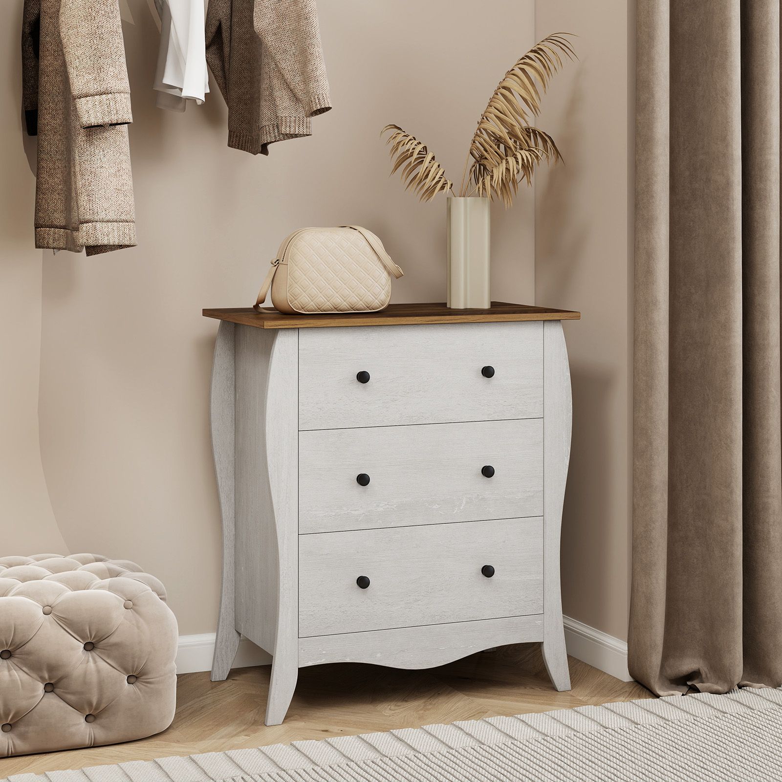 Dresser for Bedroom, 3 Folding Fabric Drawers and Anti-tipping Kit - Gray