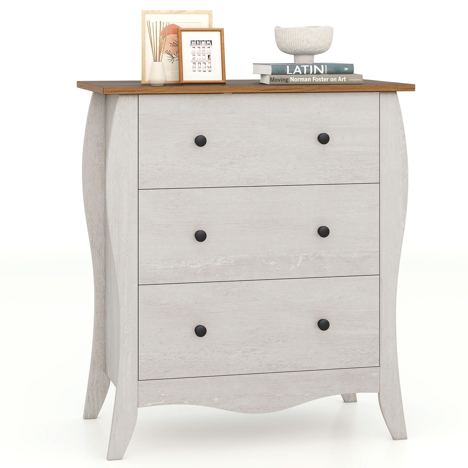 Dresser for Bedroom, 3 Folding Fabric Drawers and Anti-tipping Kit - Gray