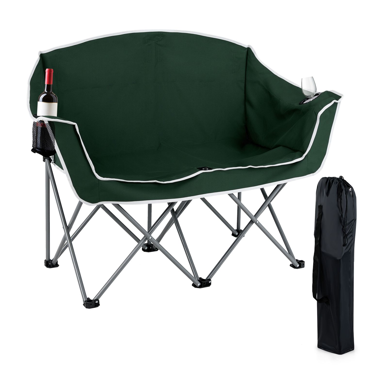 Duo Camping Chair Portable Oversized Loveseat, Armrests and Cup Holders - Green
