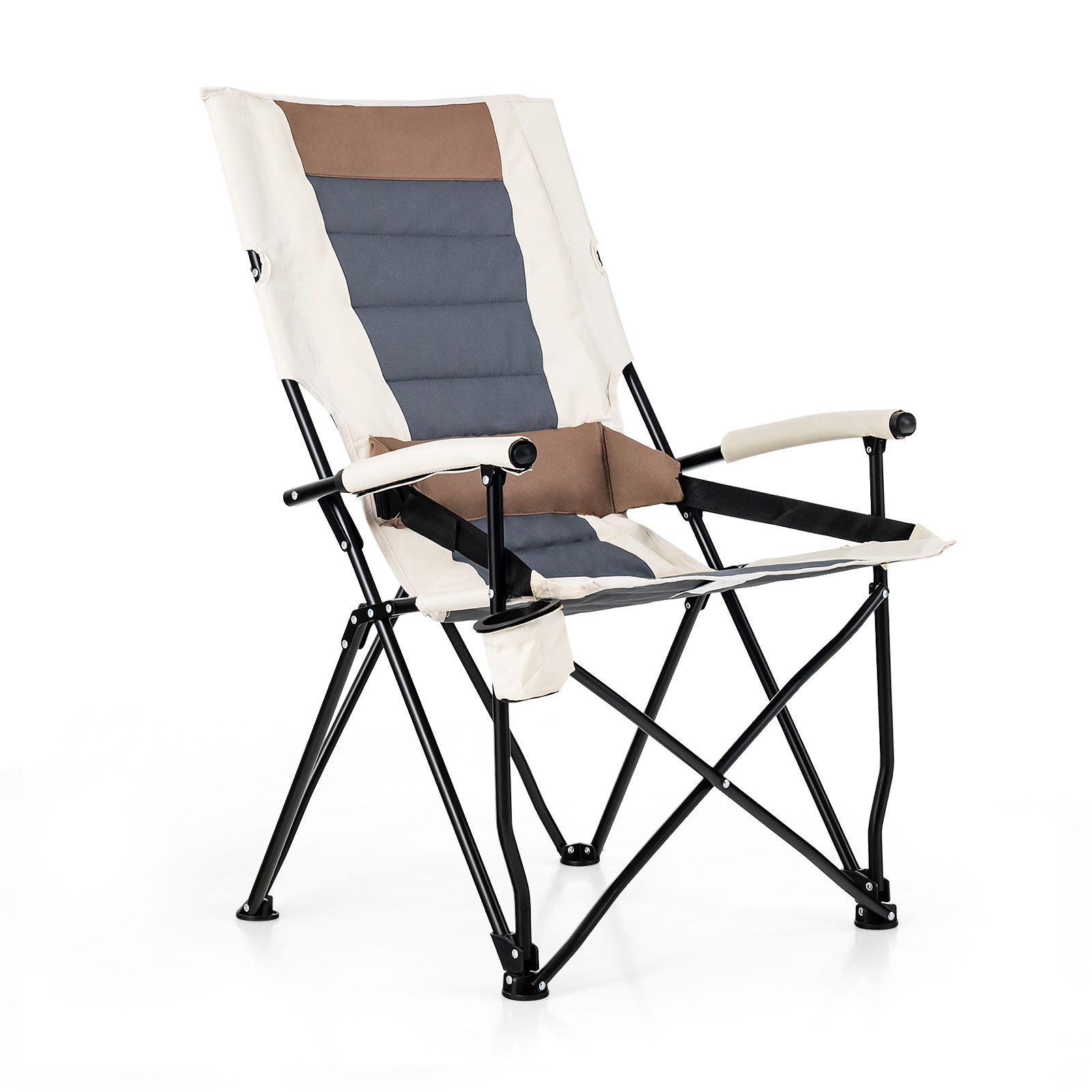 Folding Camping Chair, Cup Holder Armrest and Lumbar Pillow