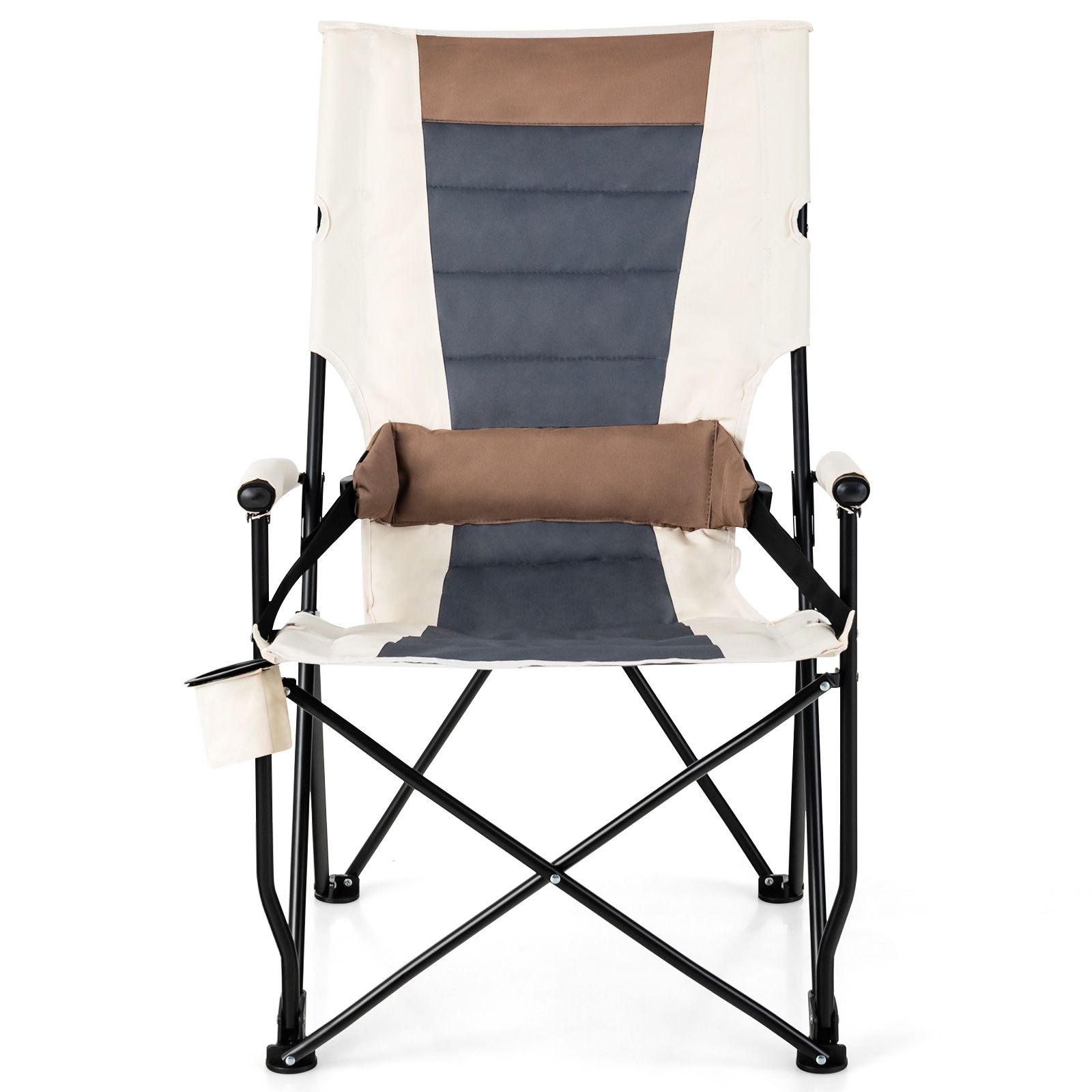 Folding Camping Chair, Cup Holder Armrest and Lumbar Pillow