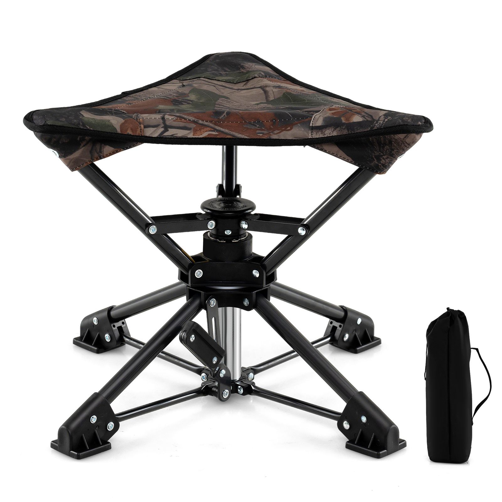 Tabouret de camping pliable, chaise chasse pivotante à 360°, pieds anti-enfoncement