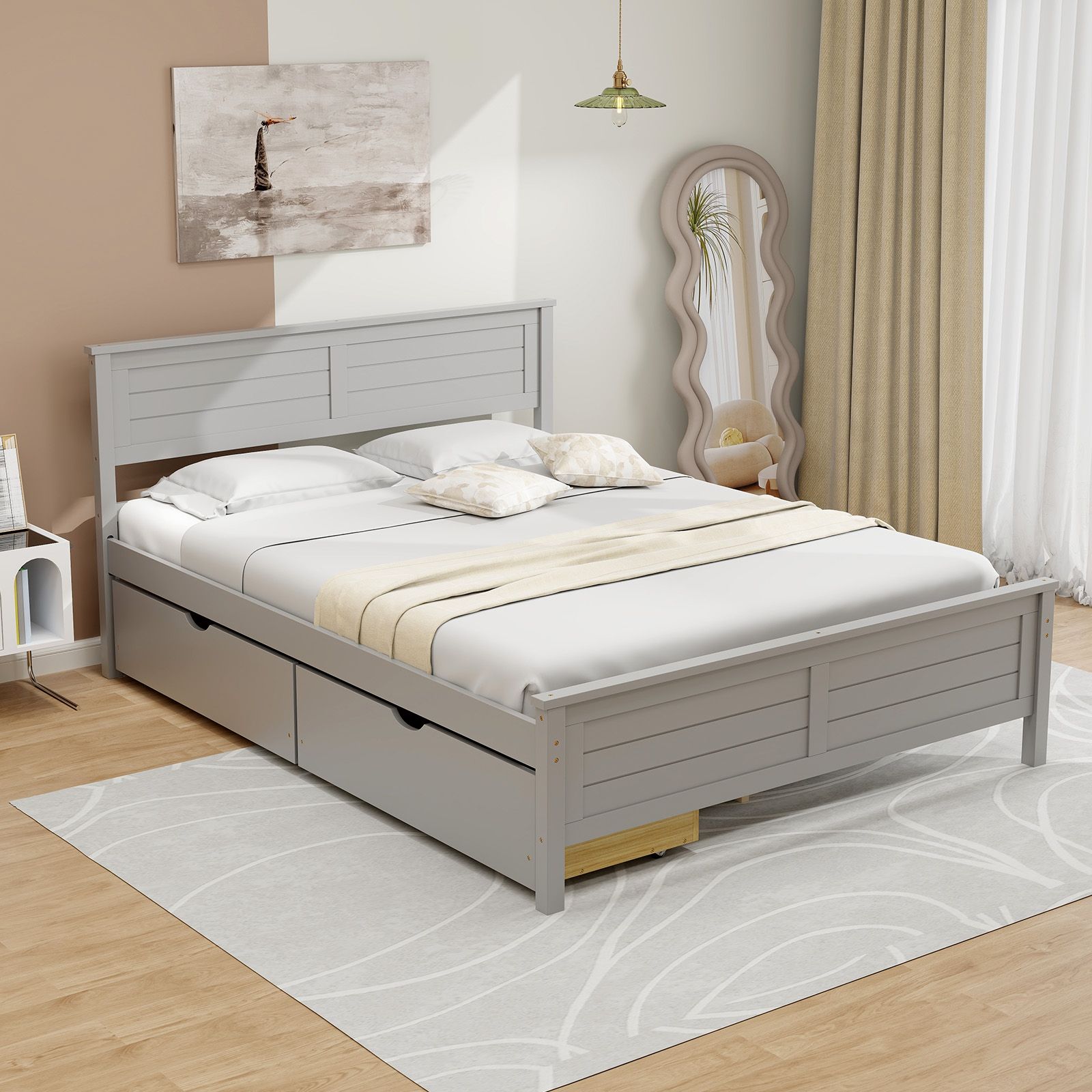 Full Bed Frame, Storage Drawers and Solid Wood Headboard