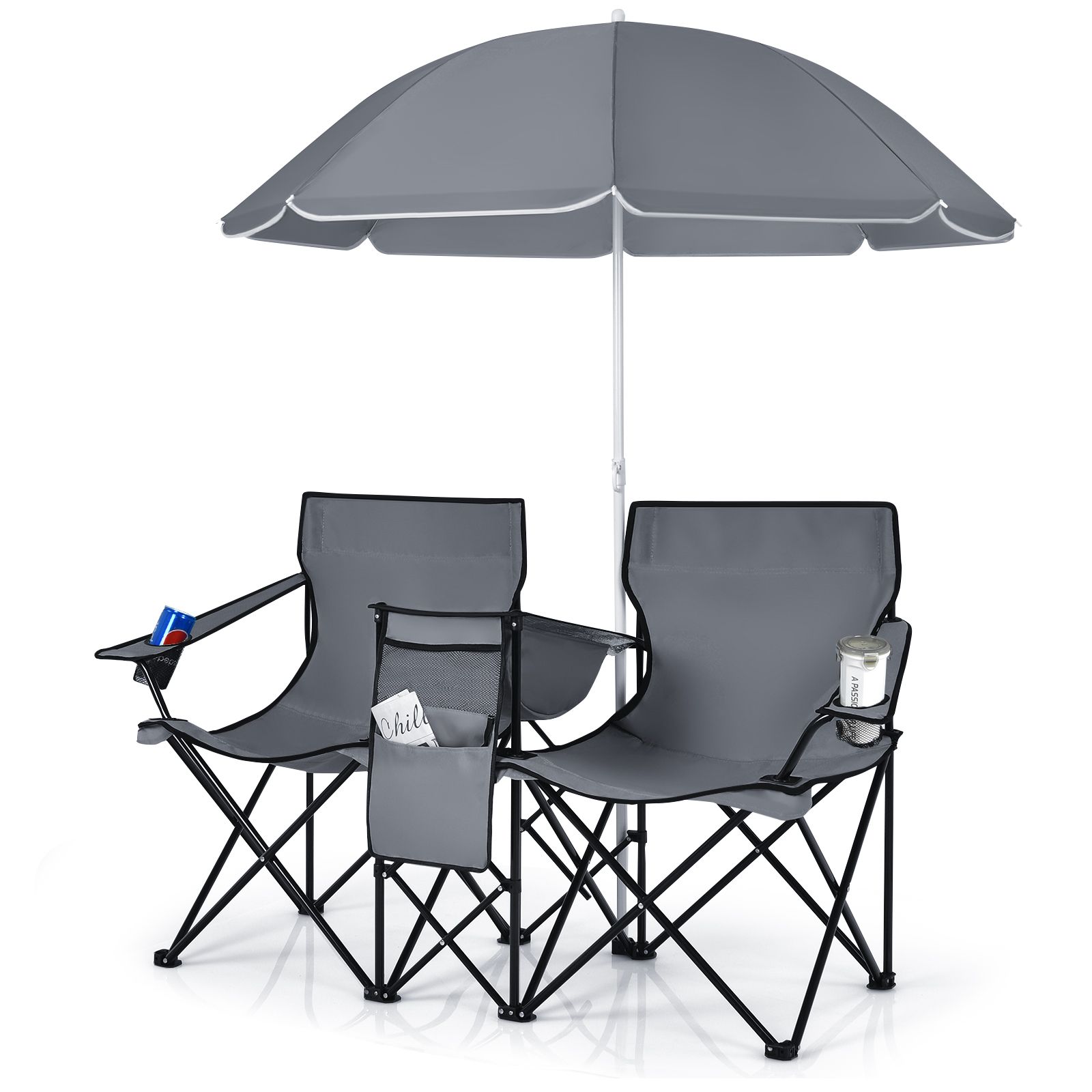 Chaise double de pique-nique pliable et portable, parasol