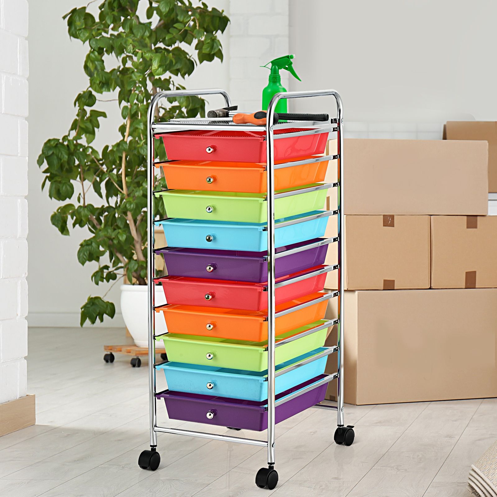10 Drawer Rolling Storage Cart Organizer, 4 Universal Casters