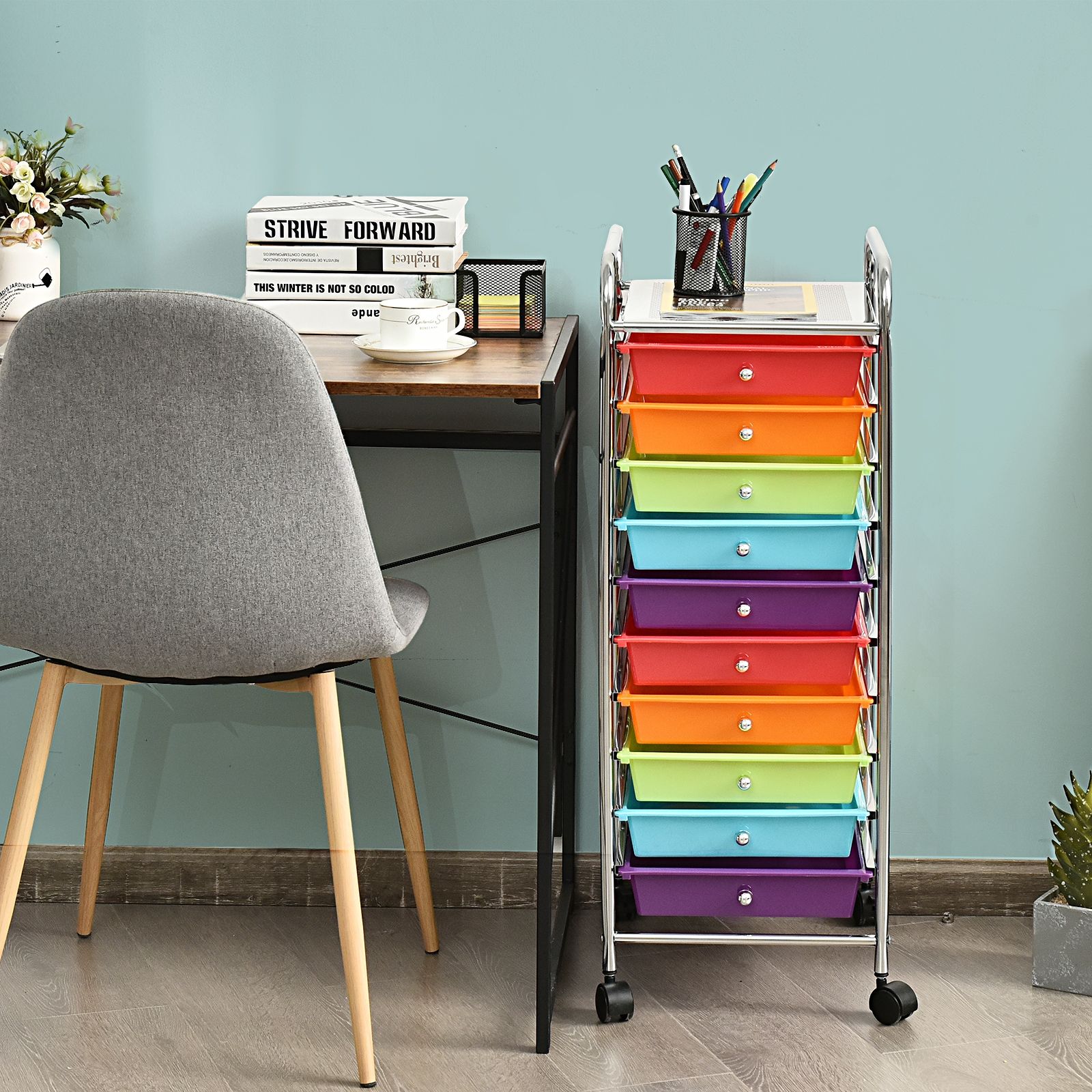 10 Drawer Rolling Storage Cart Organizer, 4 Universal Casters
