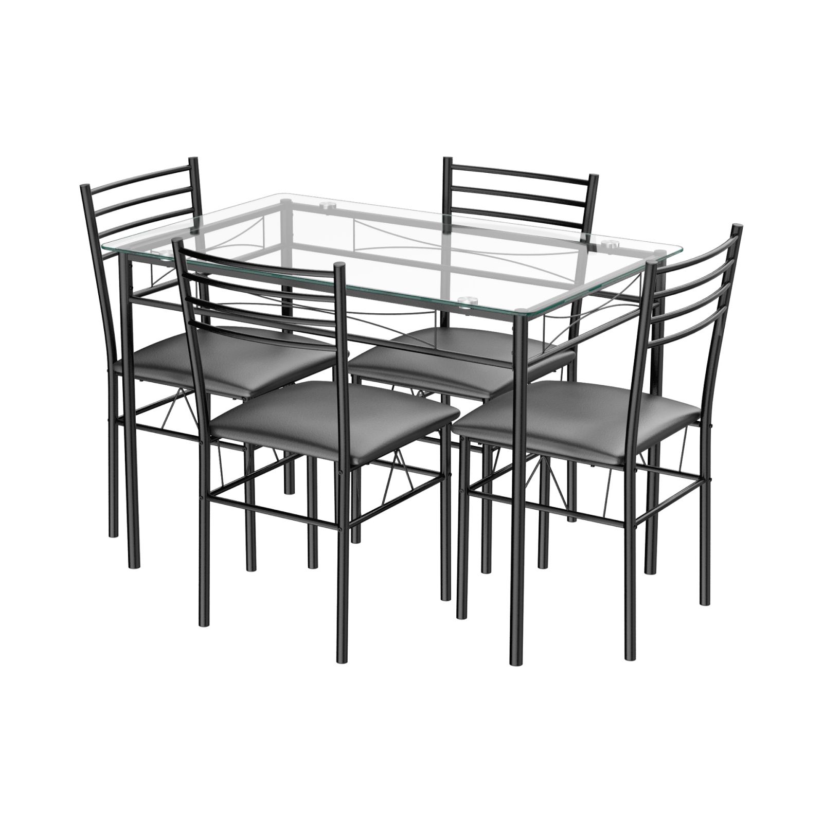 Ensemble de salle à manger 5 pièces, table à plateau en verre trempé et 4 chaises rembourrées