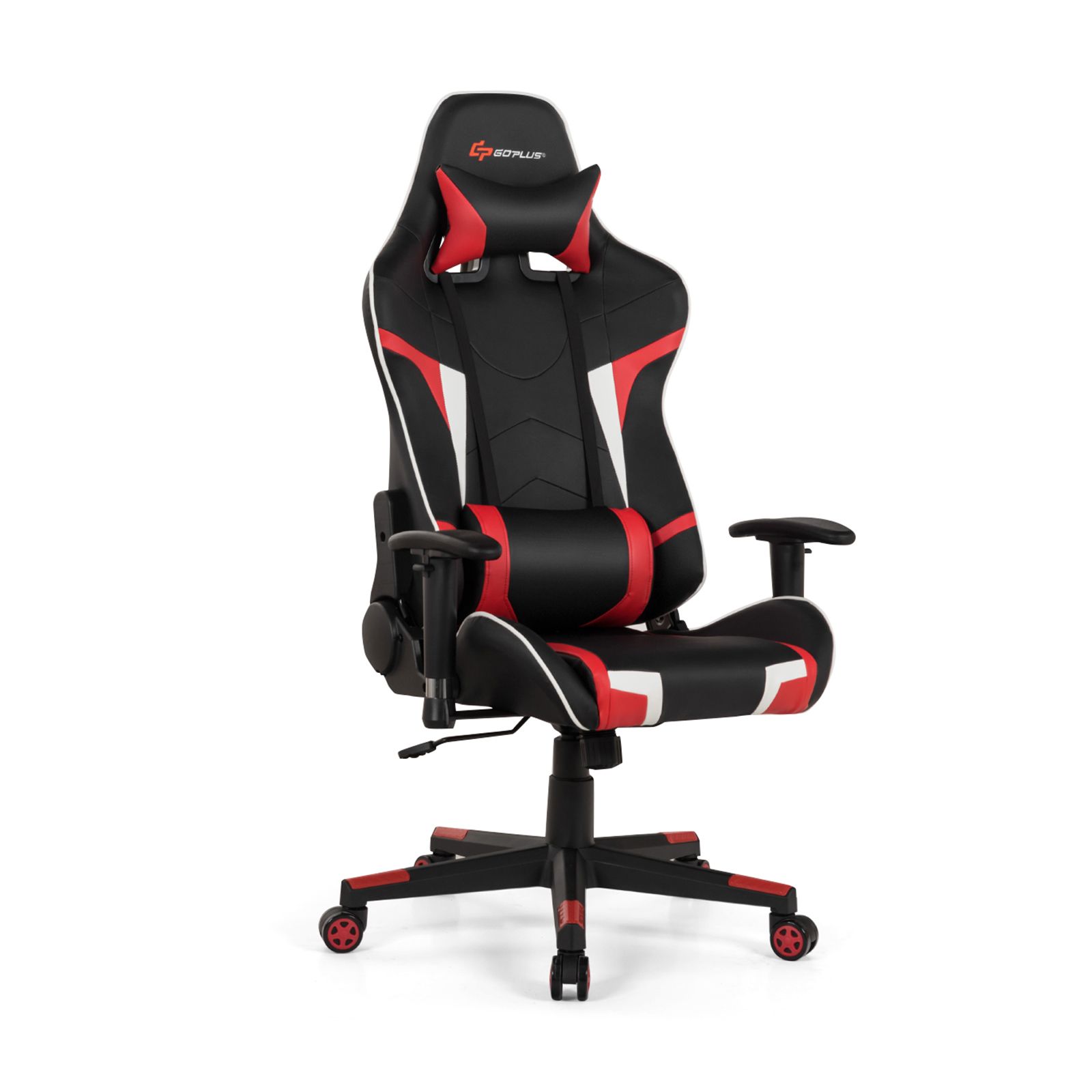 Fauteuil de jeu inclinable et pivotant, fonction massage et soutien lombaire - Rouge