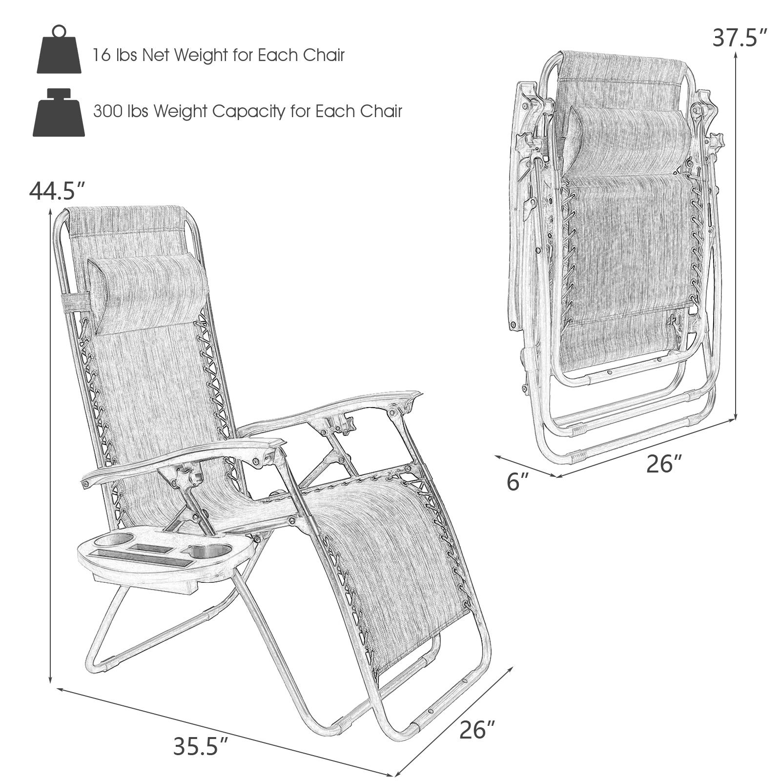 2-Piece Folding Lounge Chair, Zero Gravity