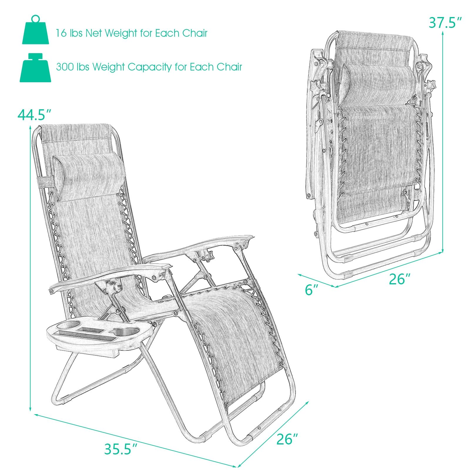 2-Piece Folding Lounge Chair, Zero Gravity