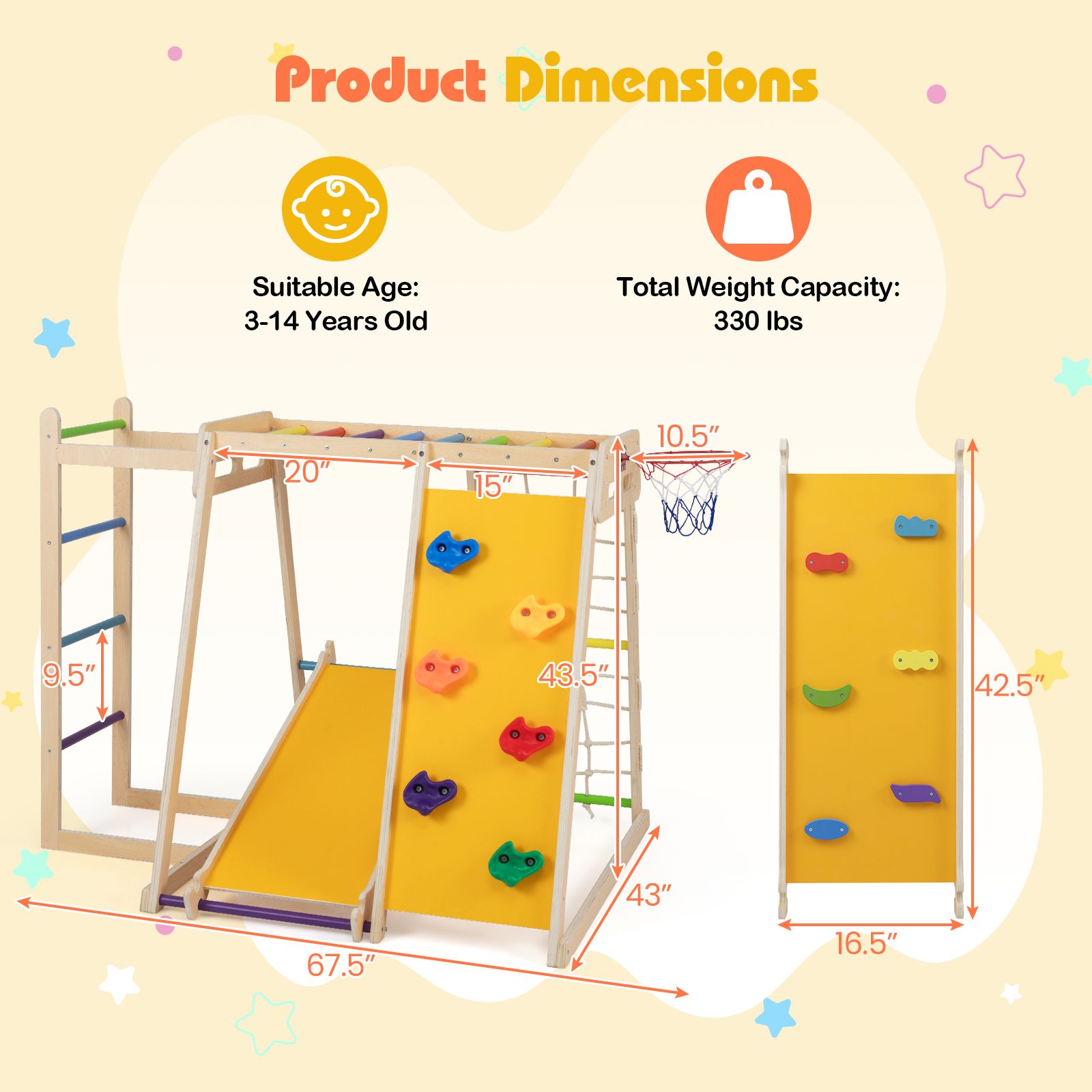 Structure de jeux d'intérieur 6-en-1 pour enfants 3 à 14 ans