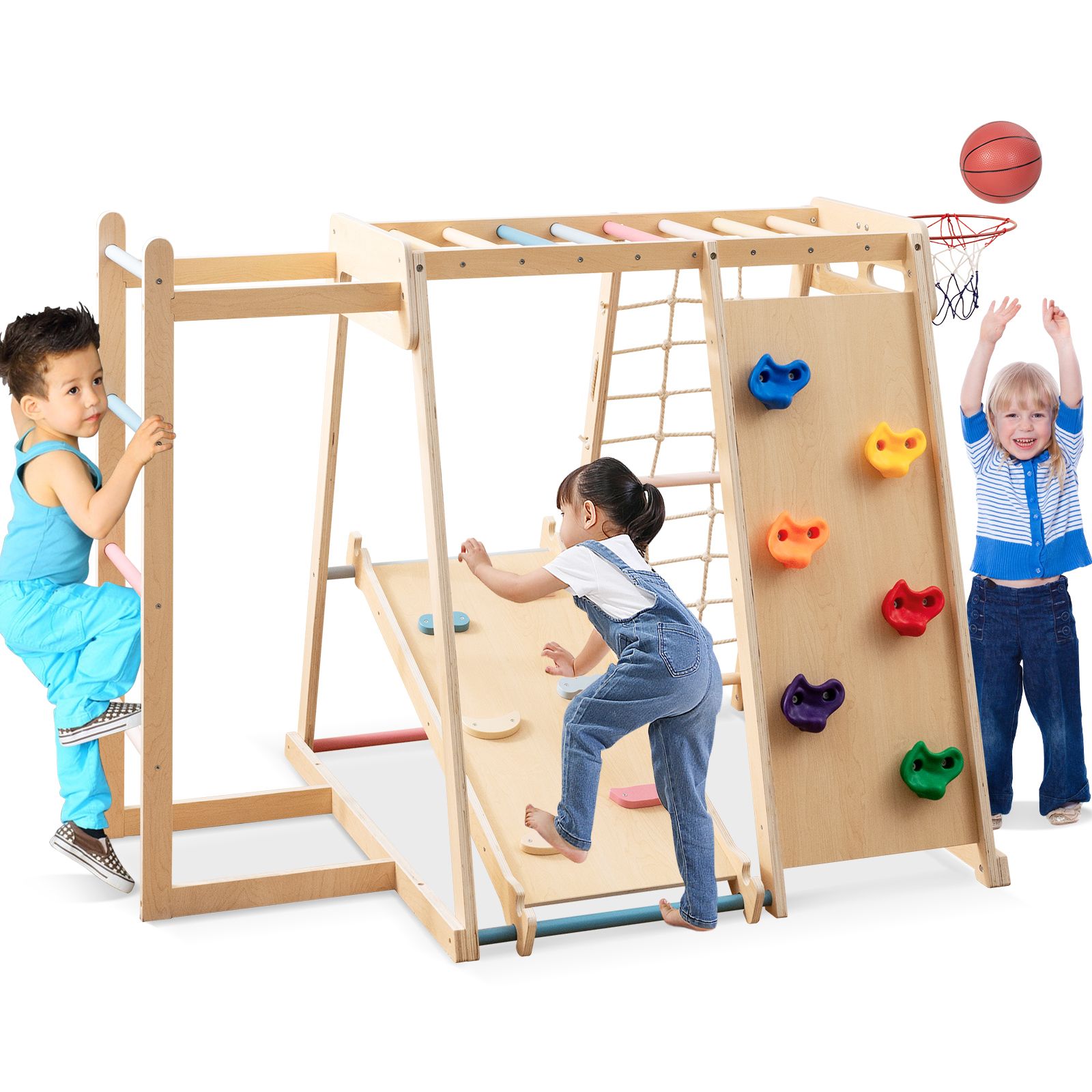 Structure de jeux d'intérieur 6-en-1 pour enfants 3 à 14 ans