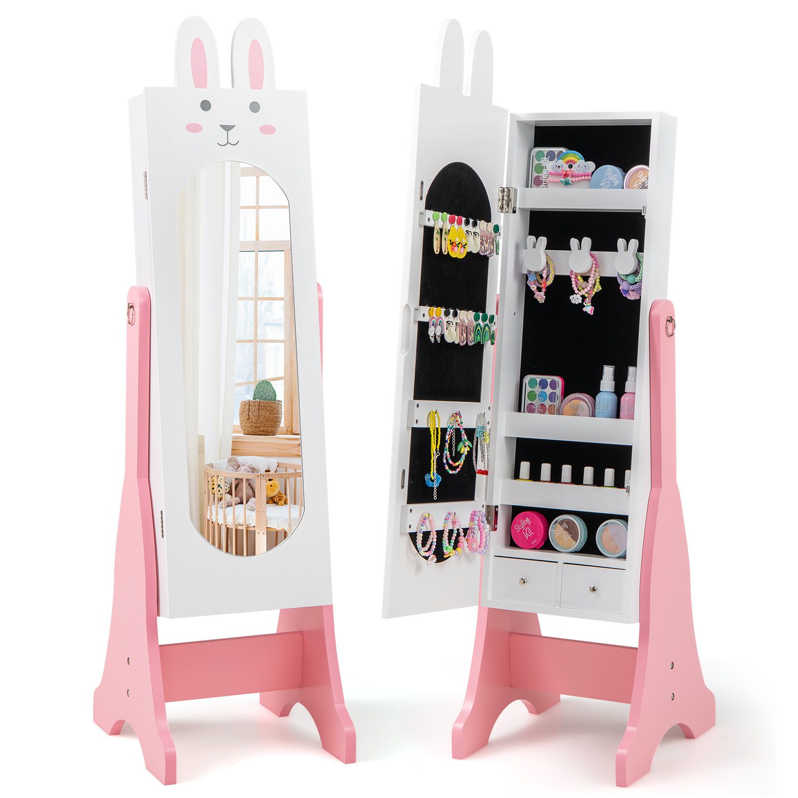 Armoire à bijoux pour enfants, 2 angles d'inclinaison et grande capacité - Blanc