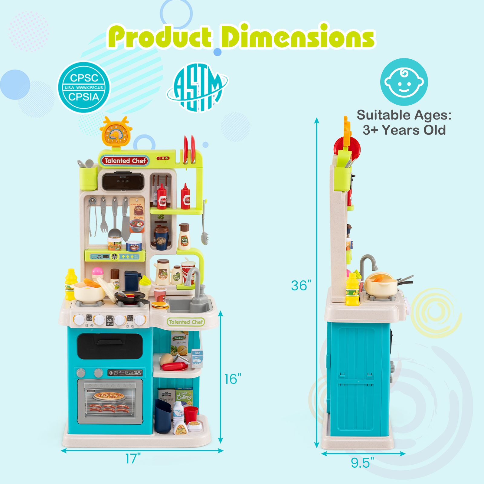 Kids Kitchen Playset Pretend Play Kitchen, Realistic Sounds and Lights