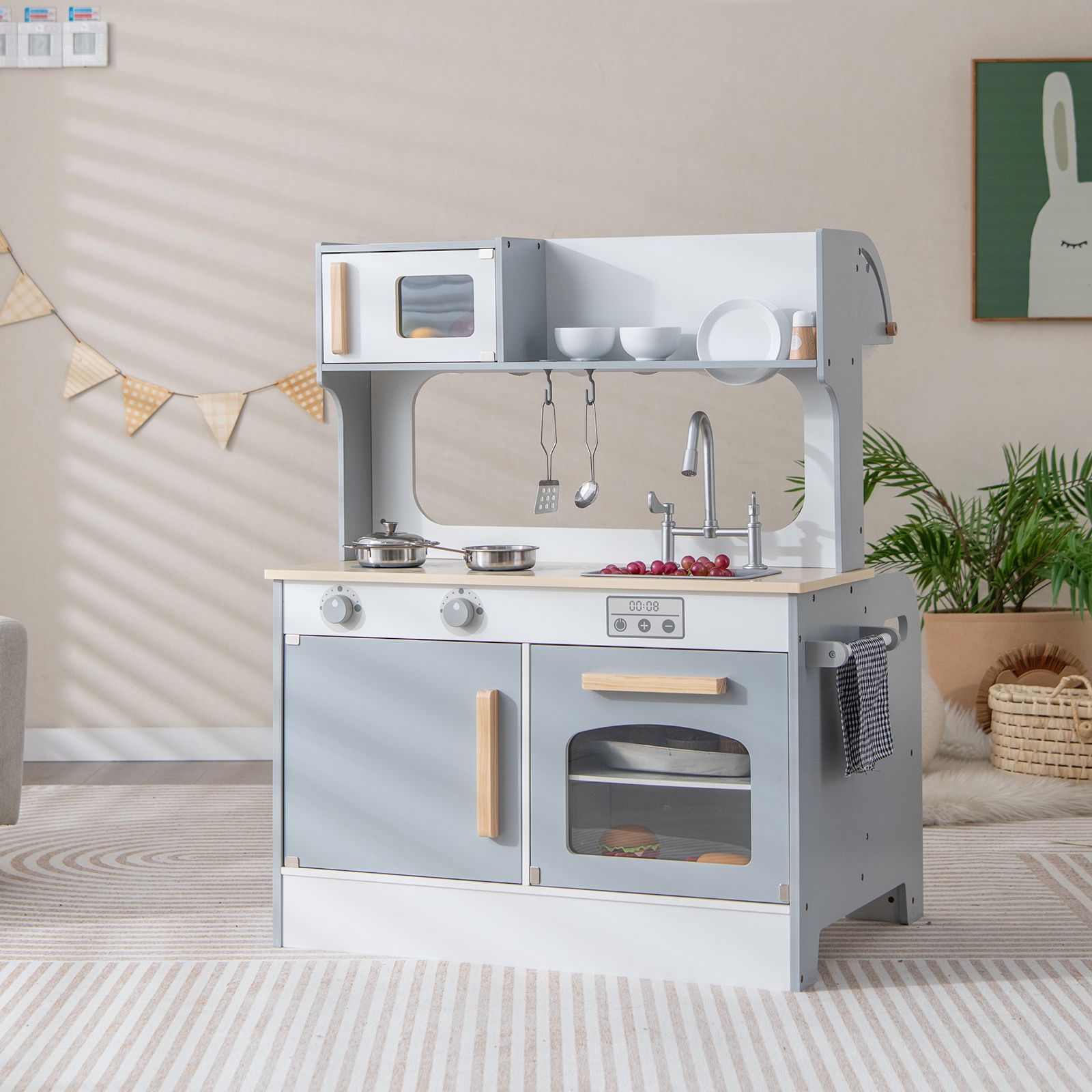 Ensemble de cuisine d'imitation double face pour enfants, café à 2 places - Gris