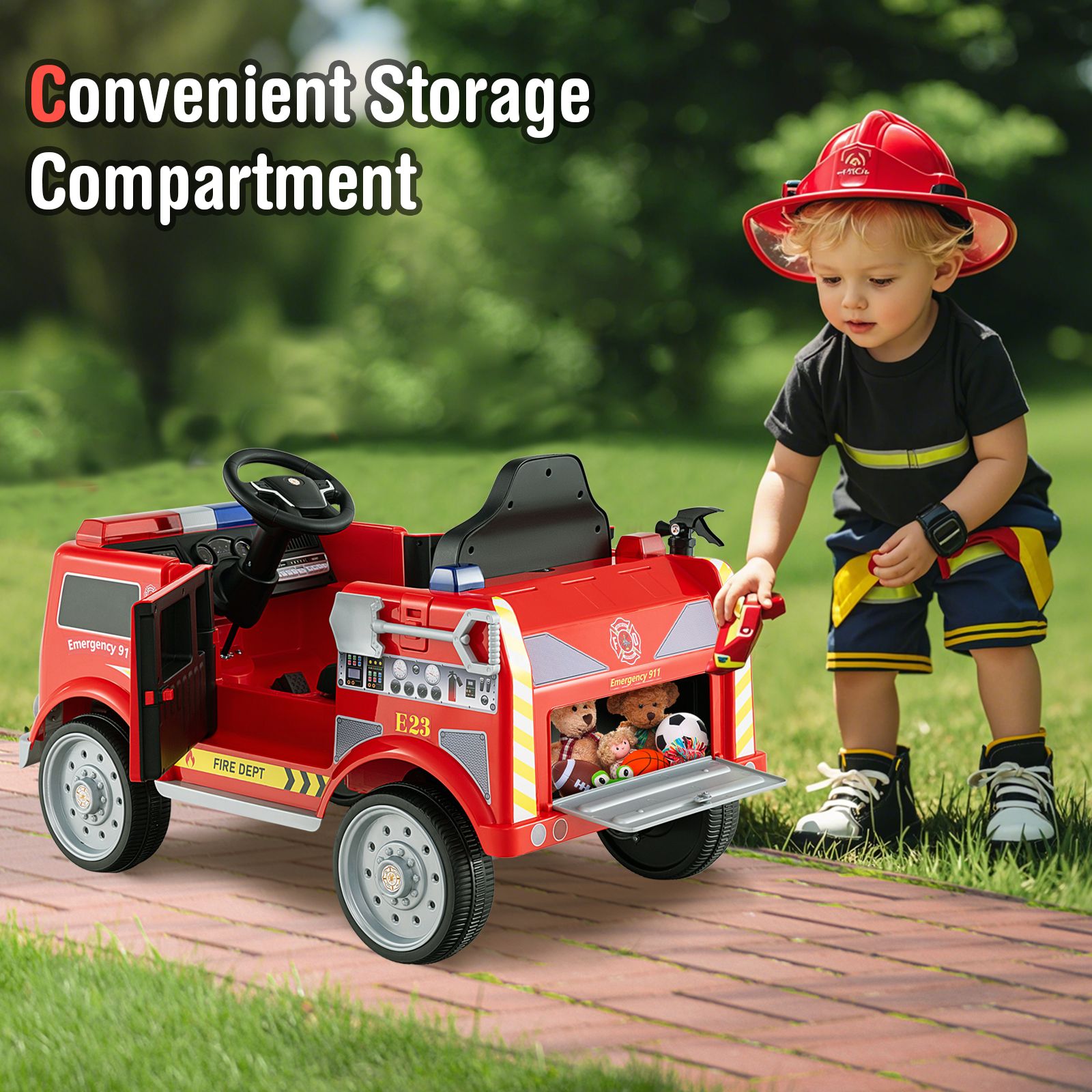 Kids Ride on Fire Truck, Remote Control and Extinguisher - Red