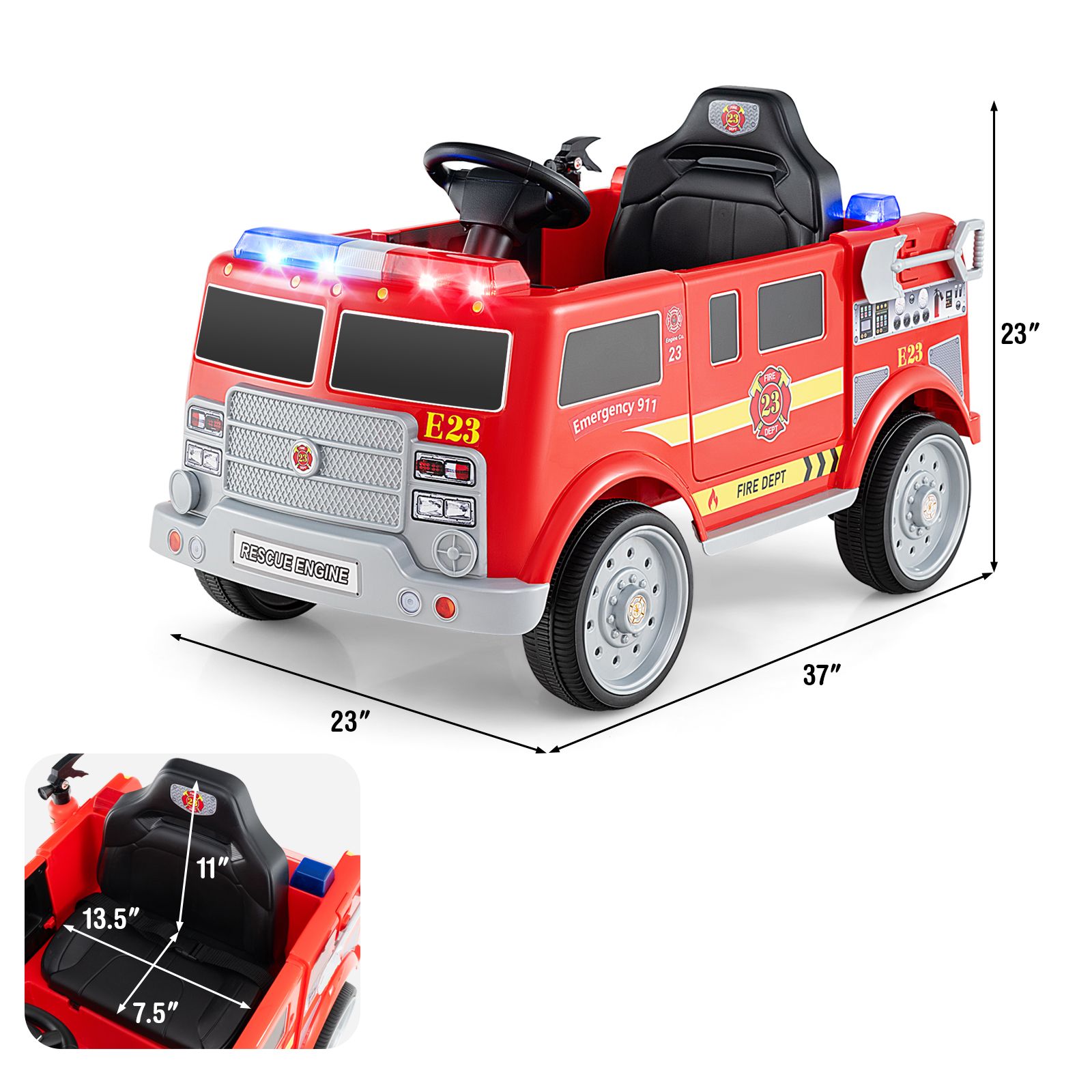 Camion de pompiers pour enfants, télécommande et extincteur - Rouge