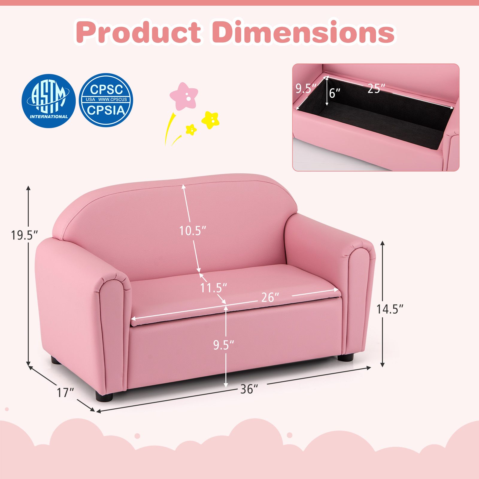 Fauteuil d'appoint pour enfant, accoudoirs et rangement - Rose