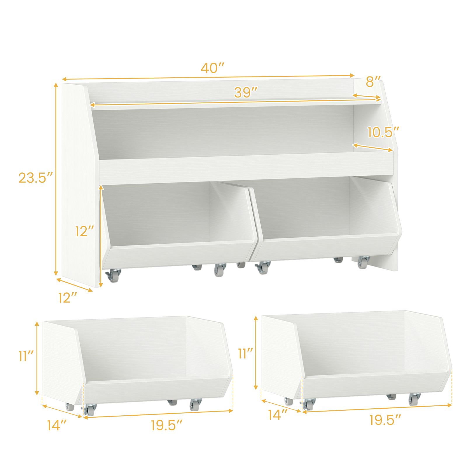 Meuble de rangement pour jouets en bois, 2 tiroirs amovibles - Blanc