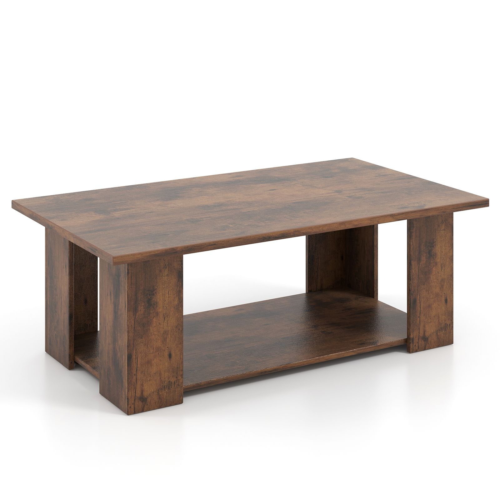 Large 41" 2-tier Wooden Modern Coffee Table, Storage Shelf