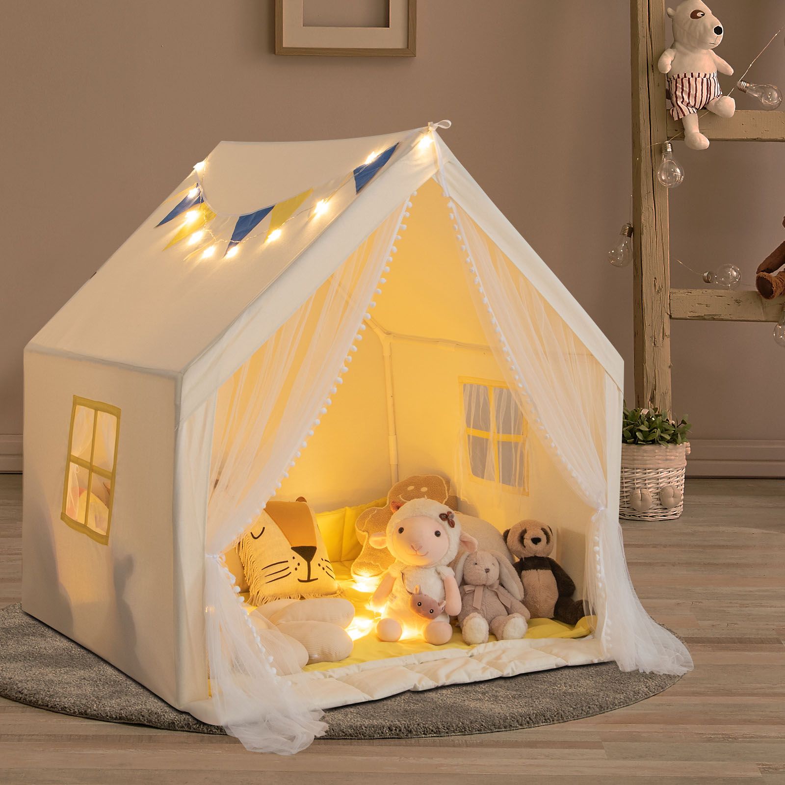 48 x 42 50" Large Play Tent, Washable Cotton Mat Holiday Birthday Gift for Kids
