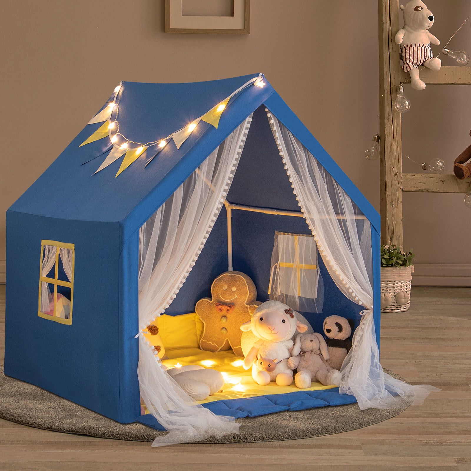 48 x 42 50" Large Play Tent, Washable Cotton Mat Holiday Birthday Gift for Kids